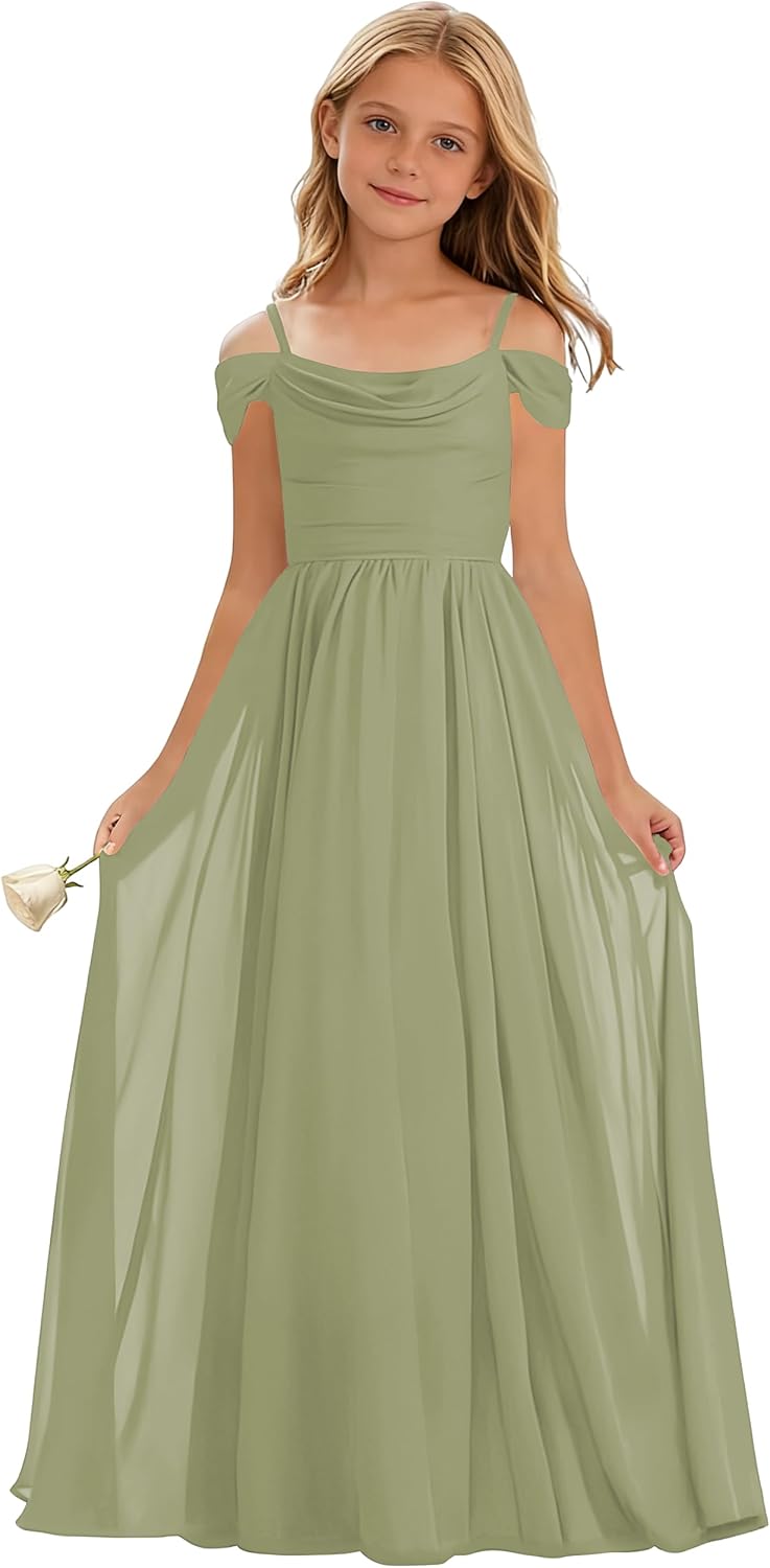 Off Shoulder Junior Bridesmaid Dress Chiffon Flower Girl Dresses Long Gown for Wedding Pageant Party 2-14
