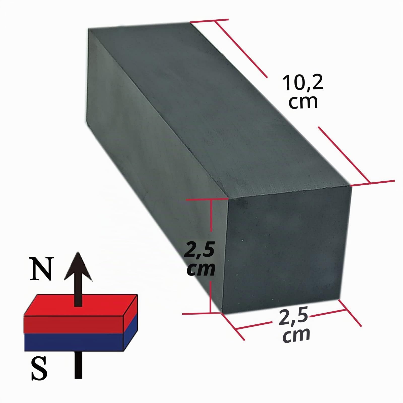Aimants carrés rectangulaires en céramique - Bloc magnétique en ferrite rectangulaire de qualité C8 100x10x10mm (lot de 2)