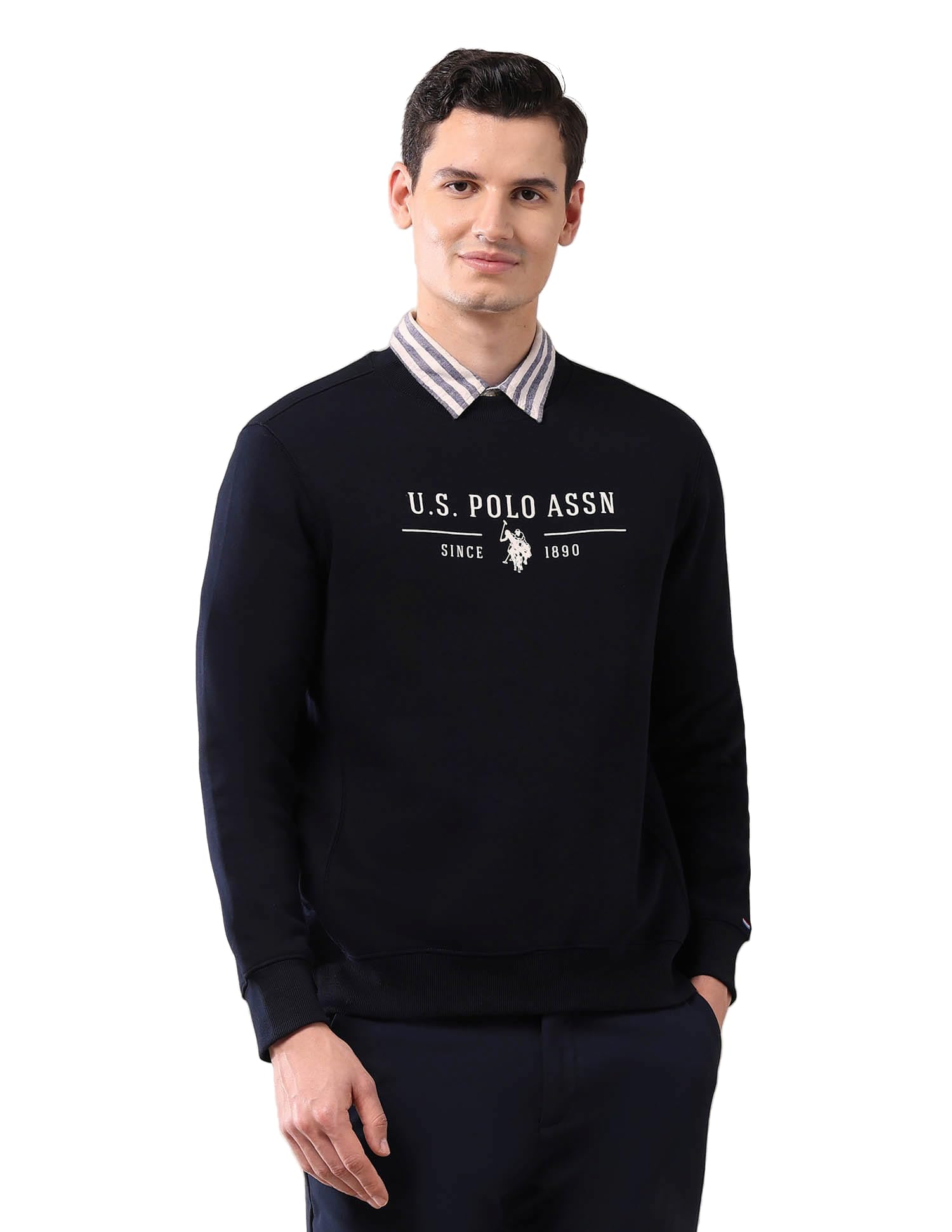 u.s. polo assn. Men's Blue Printed Crew Neck Long Sleeve Casual Cotton Regular Fit Sweatshirt-picture-14