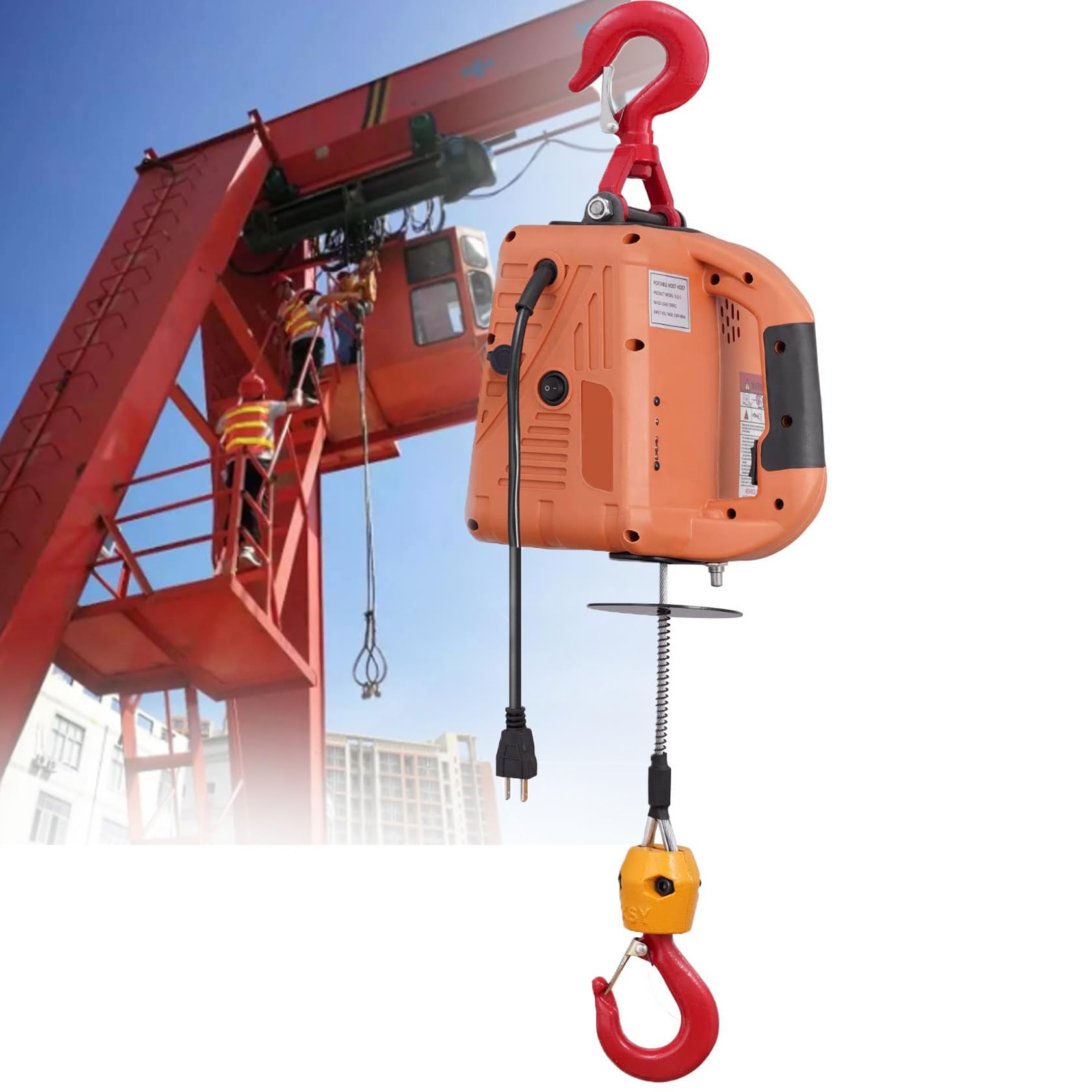 BHFPFZA Electric Hoist Winch with Wireless Remote Control, 1100lb Capacity, 1500w Power, 25ft Lifting Height, Ideal for Construction and Warehouse Use
