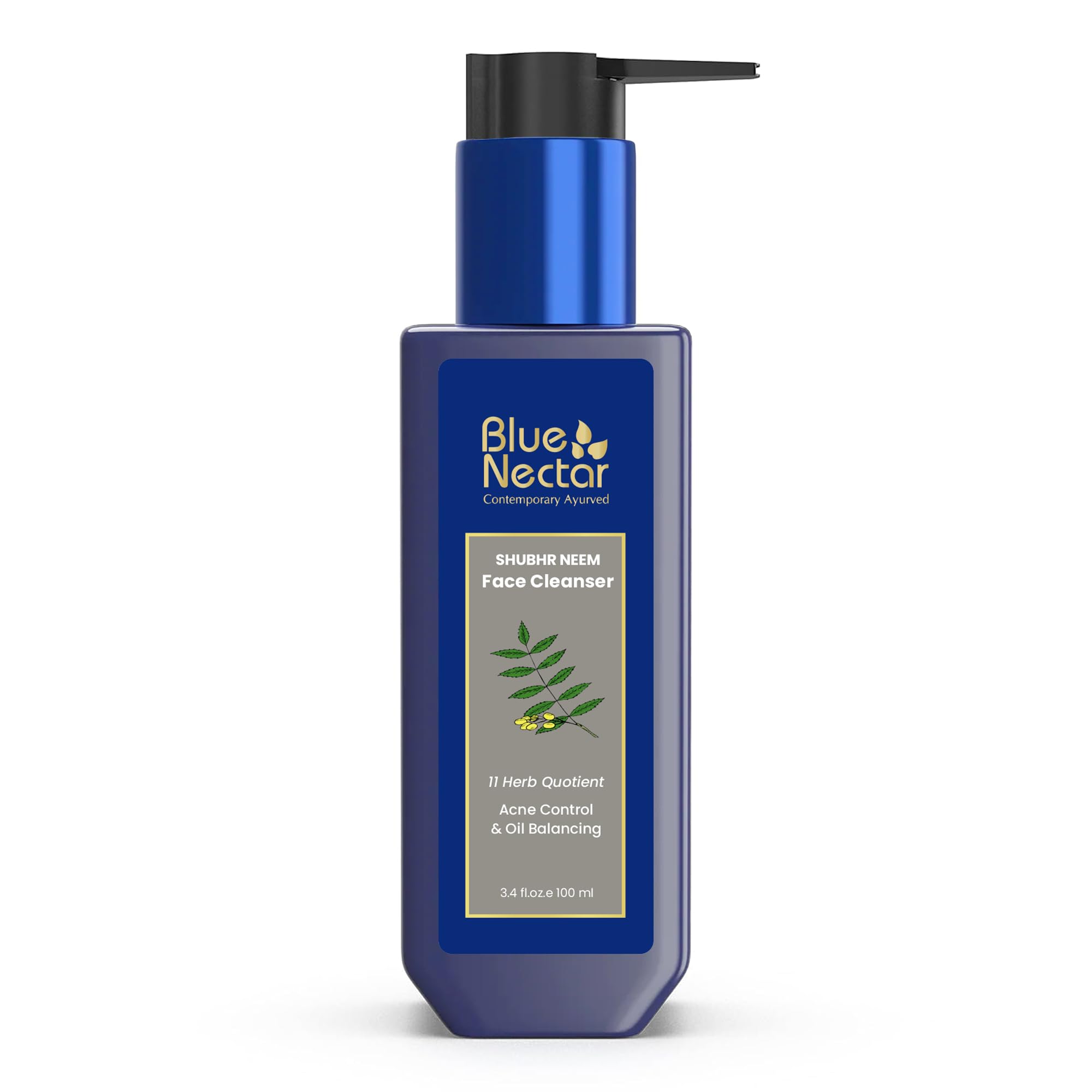 Blue Nectar Honey & Neem Face Wash for Oily & Acne Prone Skin | Natural Cleanser for Acne and Oil Control | Face Wash for Oily Skin with Vitamin C (11 Herbs, 100ml)