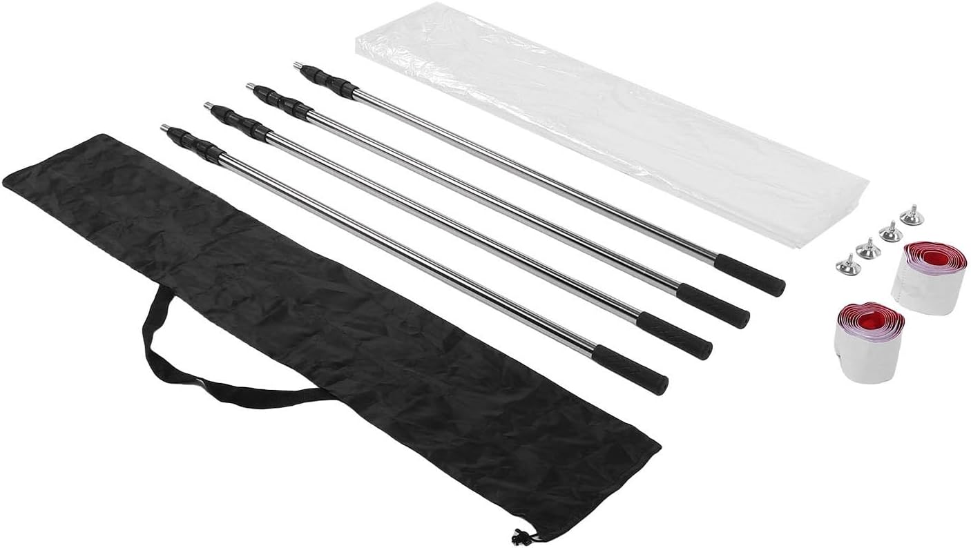 ASHATA 4Pcs Support Poles, Dust Barrier Pole Kit, Height Adjustment 112.5cm-300cm, Extendable Rod and Plastic Cover, for Painting Booth Home Renovation