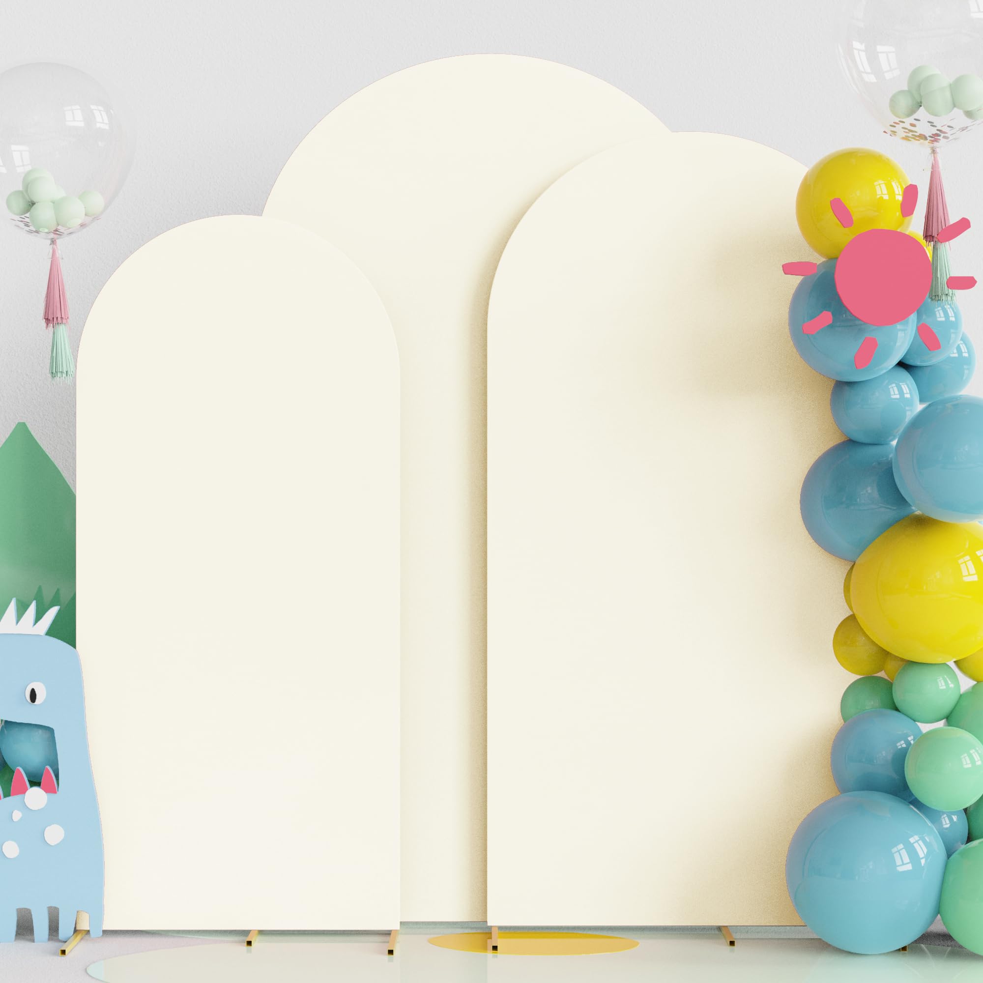 Fomcet Set of 3 Wedding Arch Covers 6FT, 6.6FT, 7.2FT Ivory 2-Sided Round Top Spandex Arch Backdrop Cover Fitted Fabric for Birthday Party Baby Shower Wedding Arch Stand Decoration