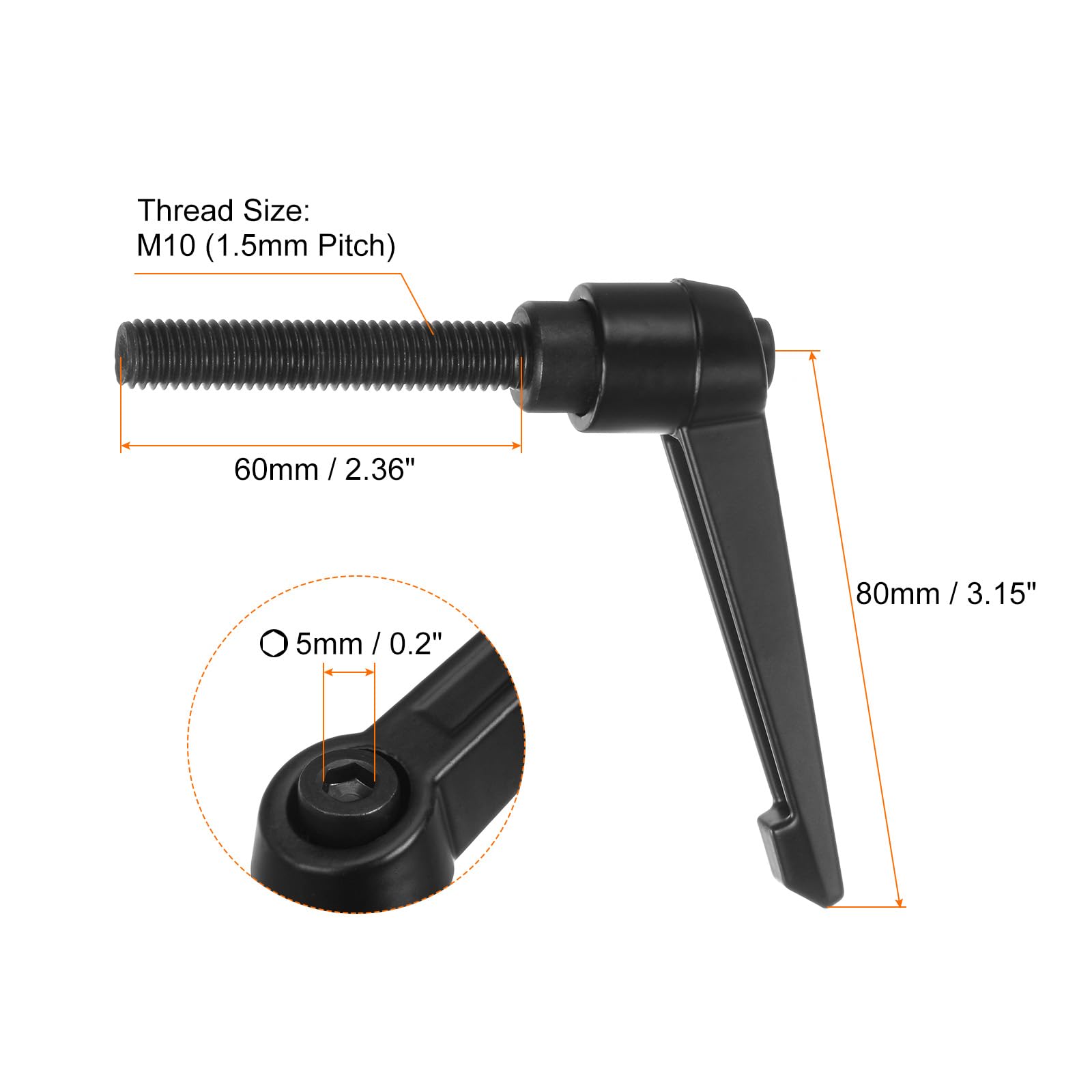 QUARKZMAN 8uds Ajustable Sujeción Palanca Manijas M10 x 60mm Macho Rosca Perno Perillas Giratorio Tornillo Bloqueo Rápida Liberación Trinquete Pulsador Botón Mango, Negro