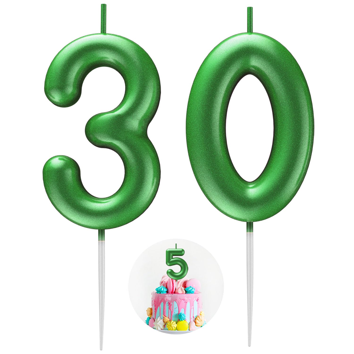 Green Number 30 Candle Happy Birthday 3D Number Candles for Birthday Cake Party Decoration Wedding Anniversary Celebration Supplies