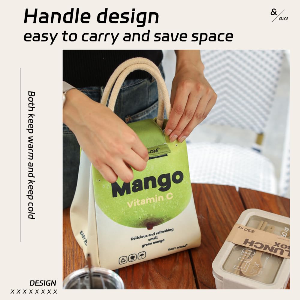 Lunch-Taschen für Damen und Herren, Erwachsene, isoliert, wiederverwendbar, mit Innentasche, Lunchtasche für die Arbeit (Mango)