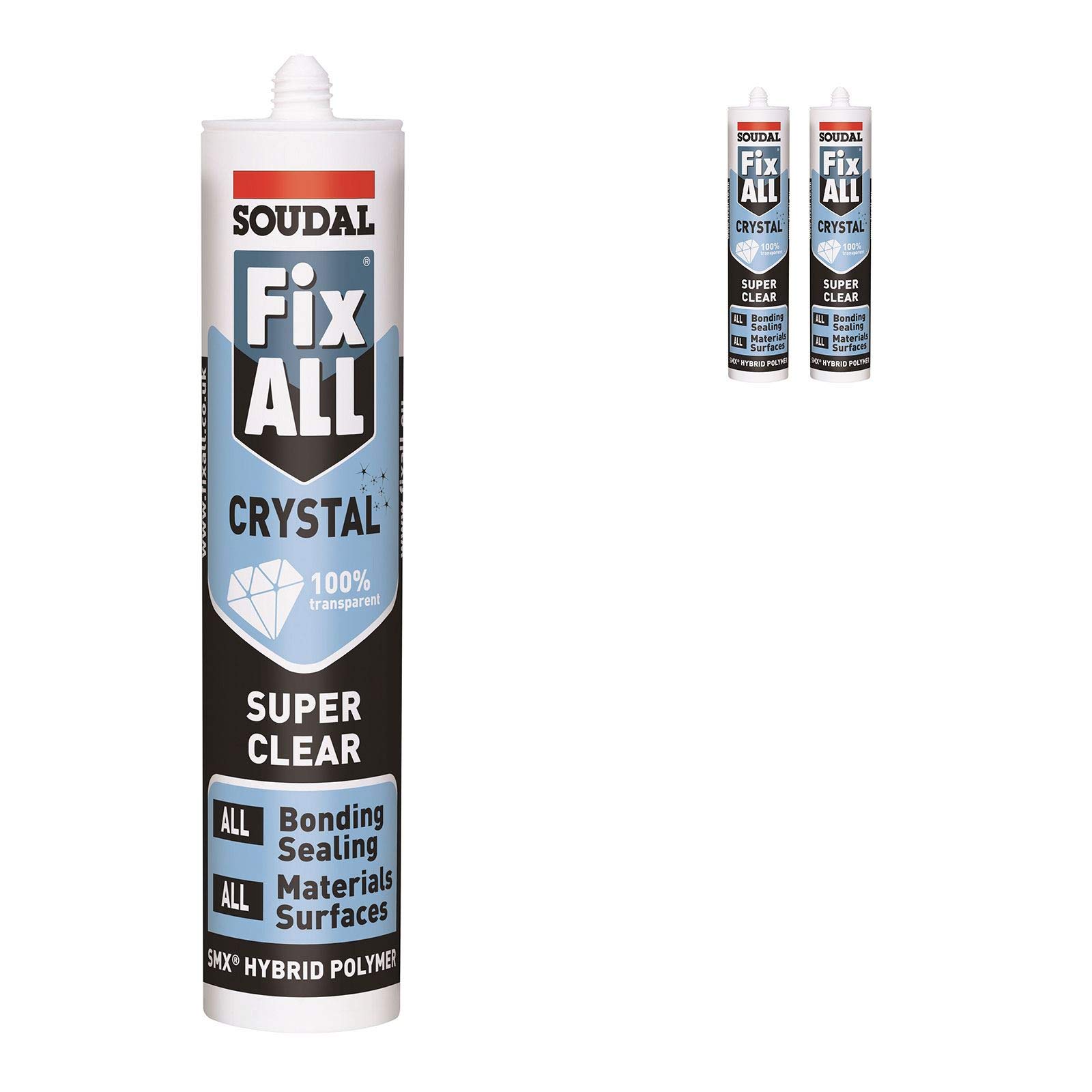 Pack of 2 Soudal Fix All Crystal Clear 100% Transparent Neutral Silicone Sealant Adhesive