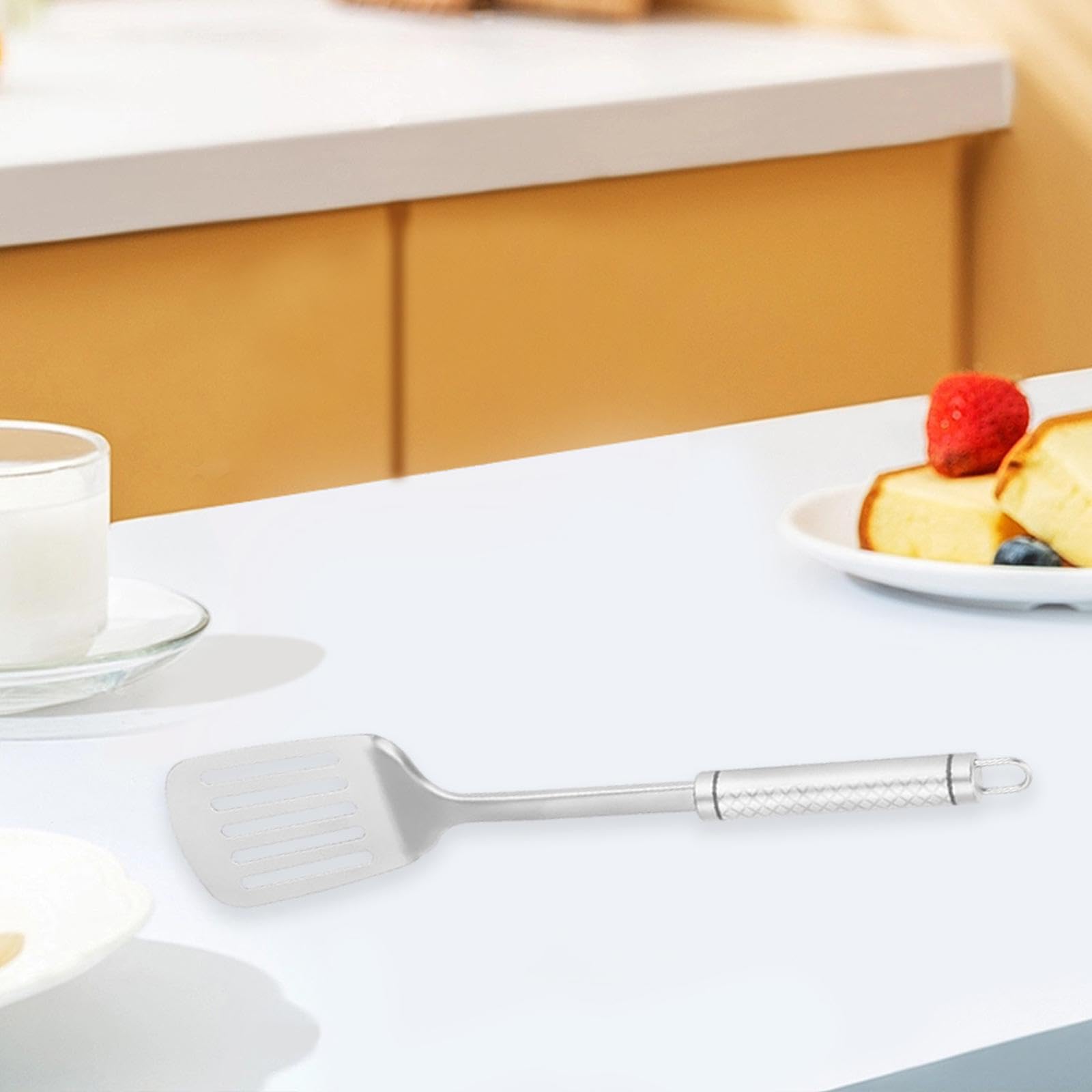 Spatule de Cuisine Professionnelle en Titane, Manche Ergonomique en Métal, Résistante à La Chaleur, Facile à Nettoyer, Idéale pour Griller, Frire des, Spatule à Frire