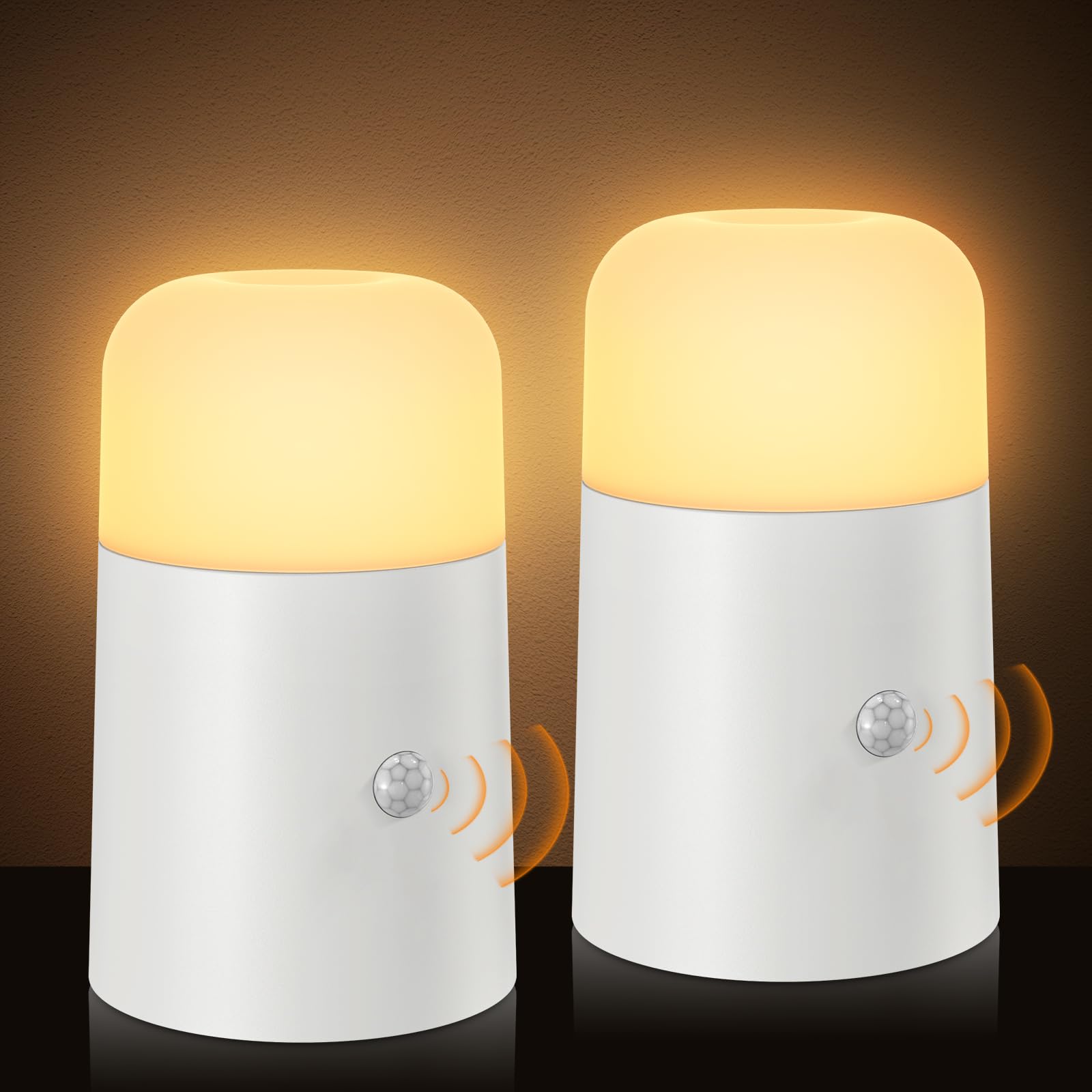 WARMTUYO Бездротові LED нічники з датчиком руху (2 шт) на батарейках для дитячої, спальні, передпокою