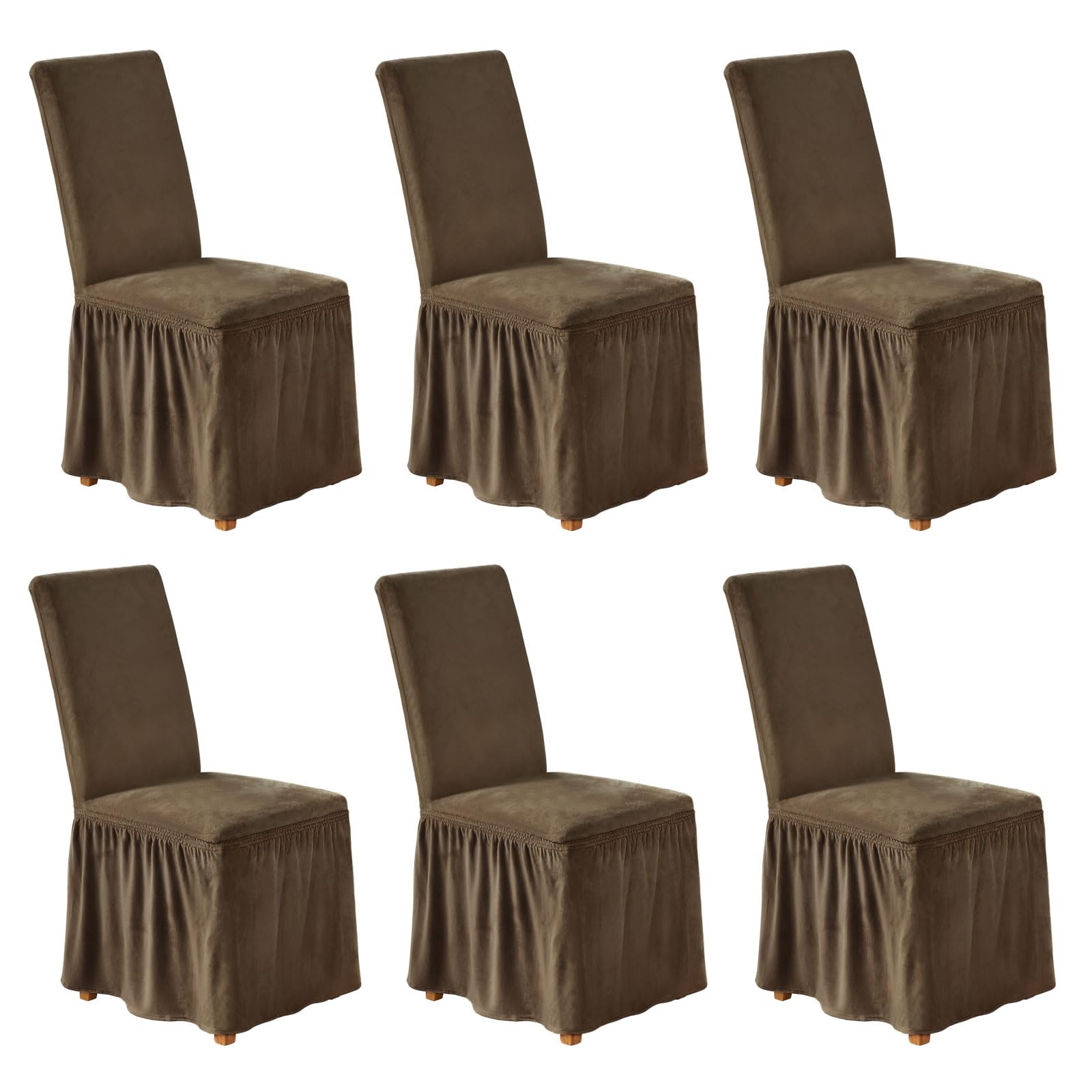 NICEEC Spandex Chair Covers for Dining Chairs Covers Set of 6 Removable Dining Room Chair Covers with Skirt Parson Chair Slipcovers Washable Chair