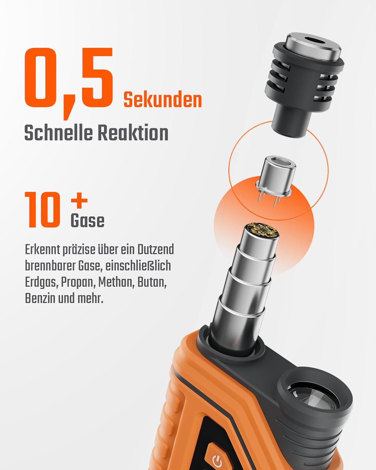 TopTes PT760 Wiederaufladbarer Erdgas-Detektor, Gaslecksuchgerät mit 30 cm ausziehbarem Sonde,%LEL Propanglecksuchgerät mit eingebauter Taschenlampe für Methan, Butan, brennbare Gase für Zuhause