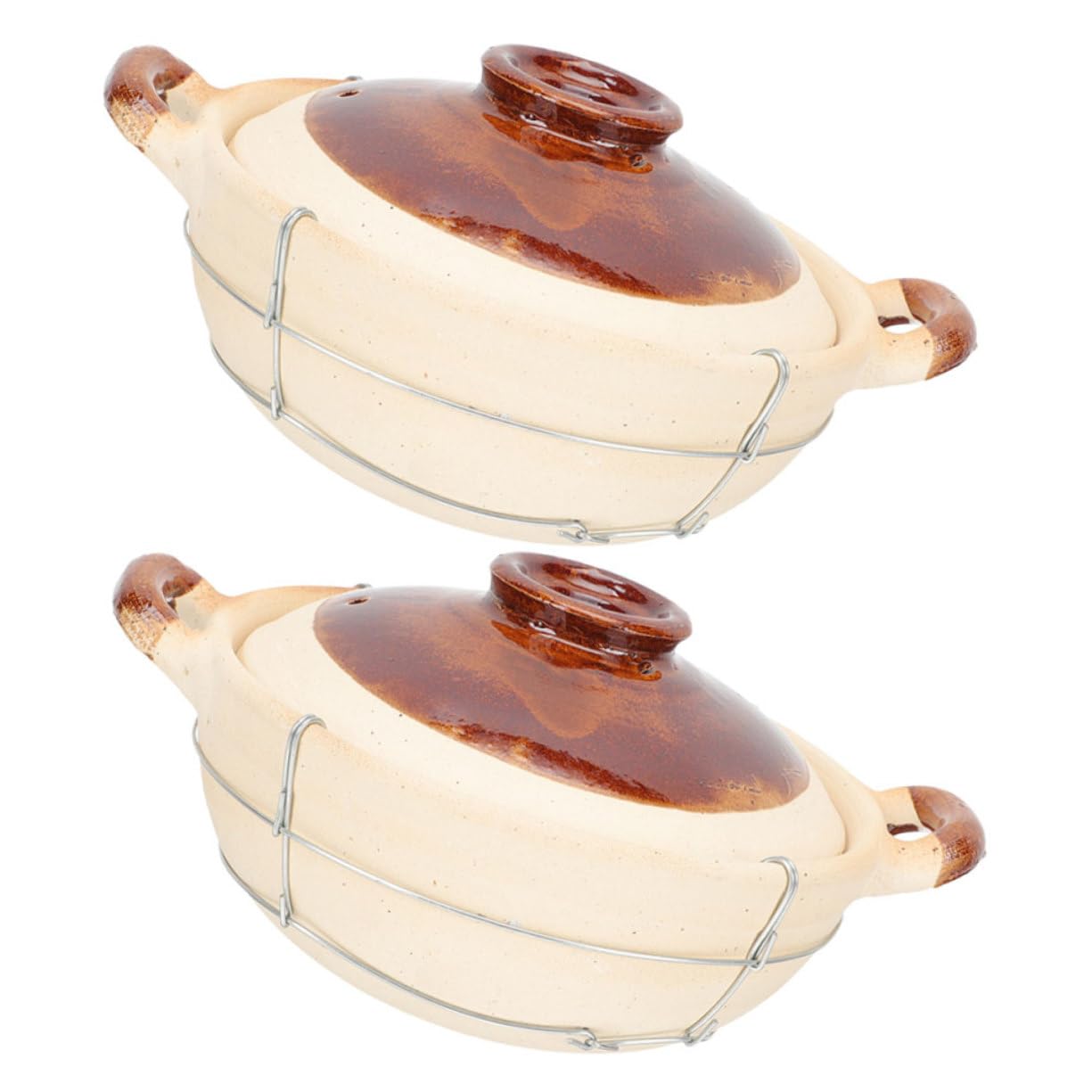 2piezas Cazuela De Barro Con Tapa Para Arroz Y Sopas Olla De Cocción Individual De Alta Temperatura Utensilio De Cocina Para Hogar Y Preparación De Comidas Con Mango Ergonómico