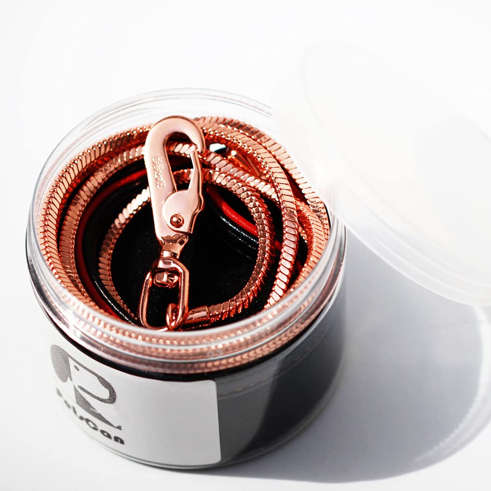 Correa para perro a prueba de masticación, cadena de serpiente de bronce rojo con mango de cuero para perros (oro rosa, 4 pies)