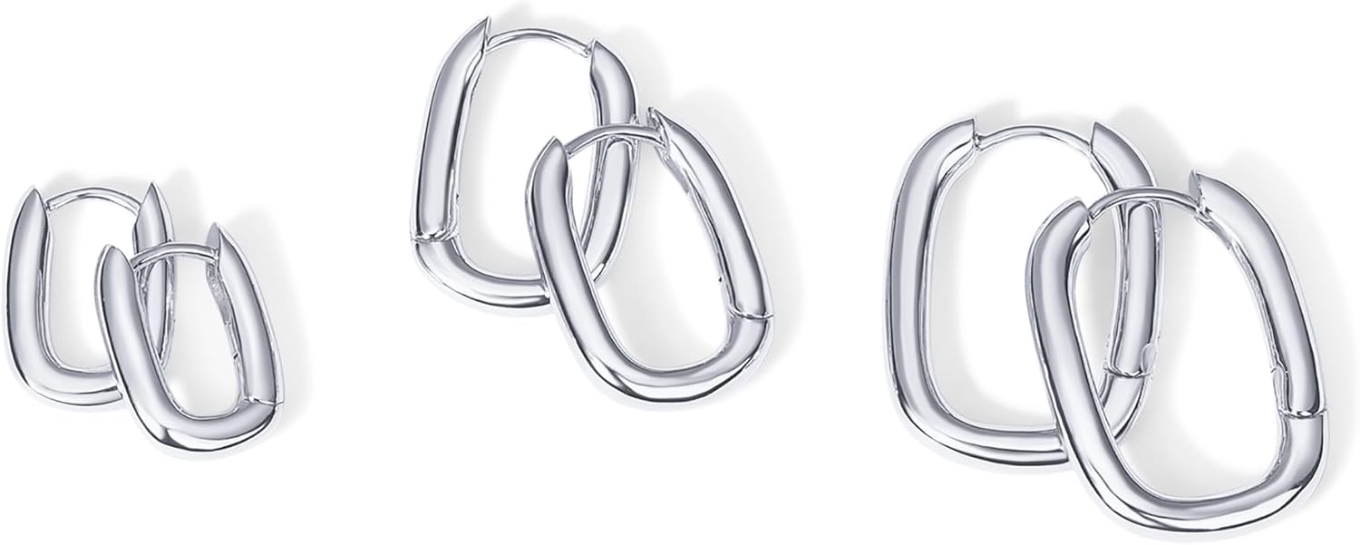 PAVOI 18K Gold Plated 925 Sterling Silver Posts Small Hoop Earrings for Women - Trendy Geometric Plain Chunky Huggie Earscape Piercing Pack - Everyday Gold Hoop Earrings Set - Image 3