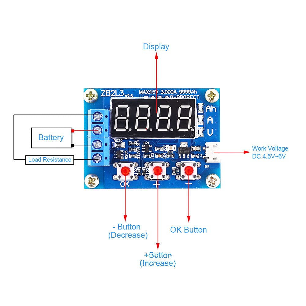 Lufasa 18650 Battery Capacity Tester Ah Display Module 9999mAh for 1.2V-12V Battery