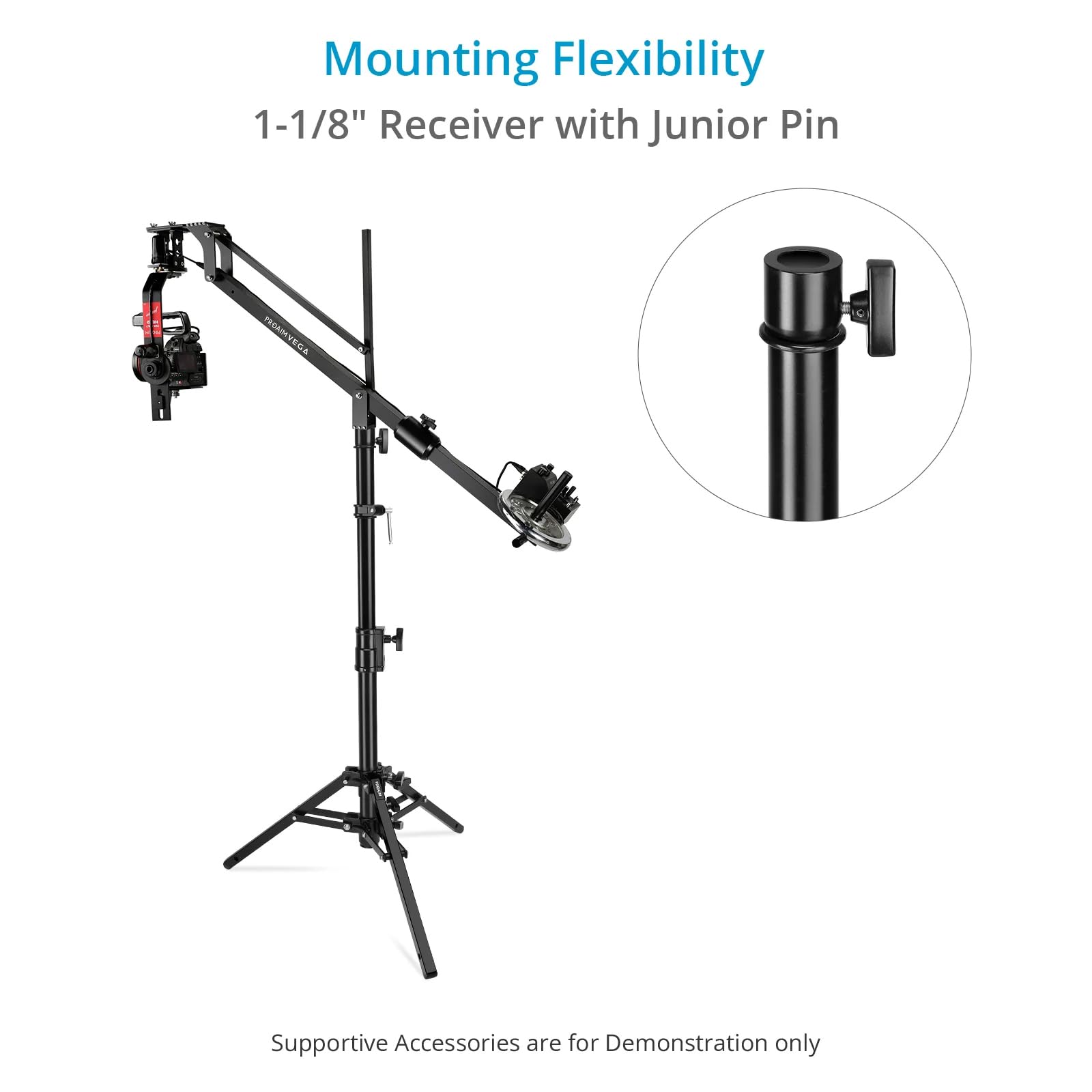 PROAIM 44-Zoll Kamera-Slider-Stativ mit Junior-Pin, 36 kg | Höhenverstellbar 63–112 cm; Stahl-/Alu-Zweistufendesign; 79 cm Standfläche mit 2 Nivellierbeinen.