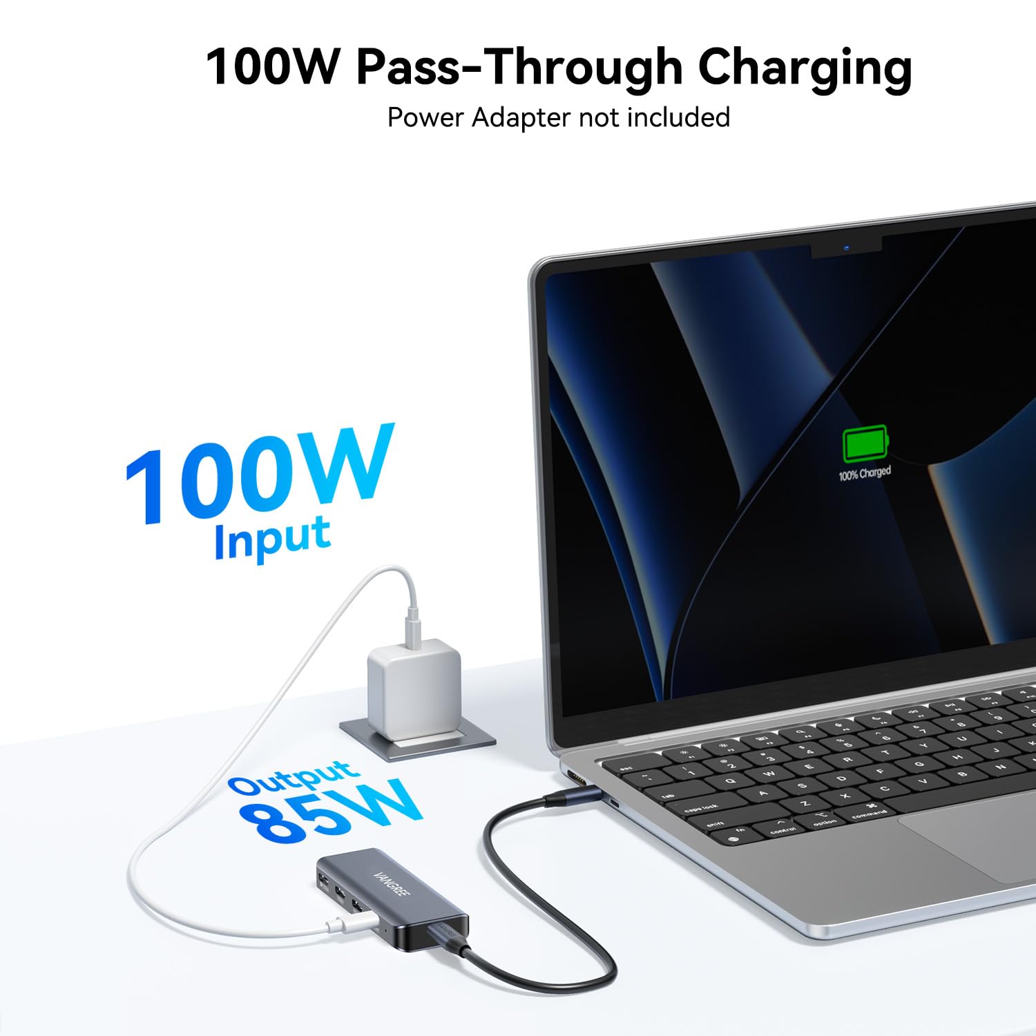 Hub USB C de 4 puertos con cable extraíble, 2 puertos USB-C 3.0 de 5 Gb/s, modo USB C DP Alt 4K @ 60Hz, PD 100W, adaptador multipuerto divisor USB C para MacBook Pro, iPad, iPhone 15, monitor USB-C,