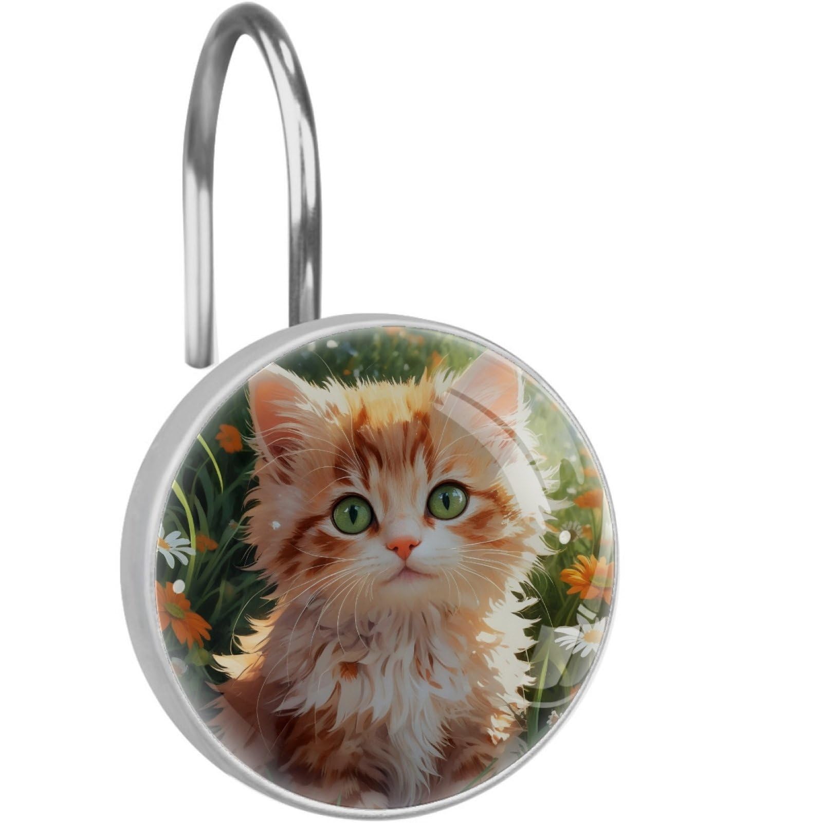 VAPOKF Decorative Shower Curtain Hook, Cats Daisy Rustproof Stainless Steel Shower Curtain Hook for Bathroom, Shower Curtain Hangers for Shower Rod