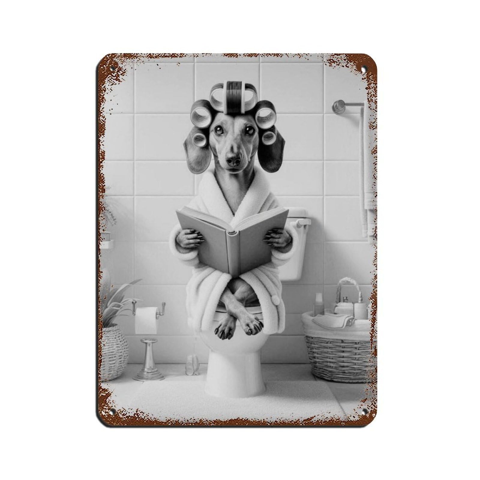 Dachshund Dog Bathroom Art (5) Retro Poster Metal Tin Sign Chic Art Retro Iron Painting Bar People Cave Cafe Family Garage Poster Wall Decoration 12x16inch(30x40cm)