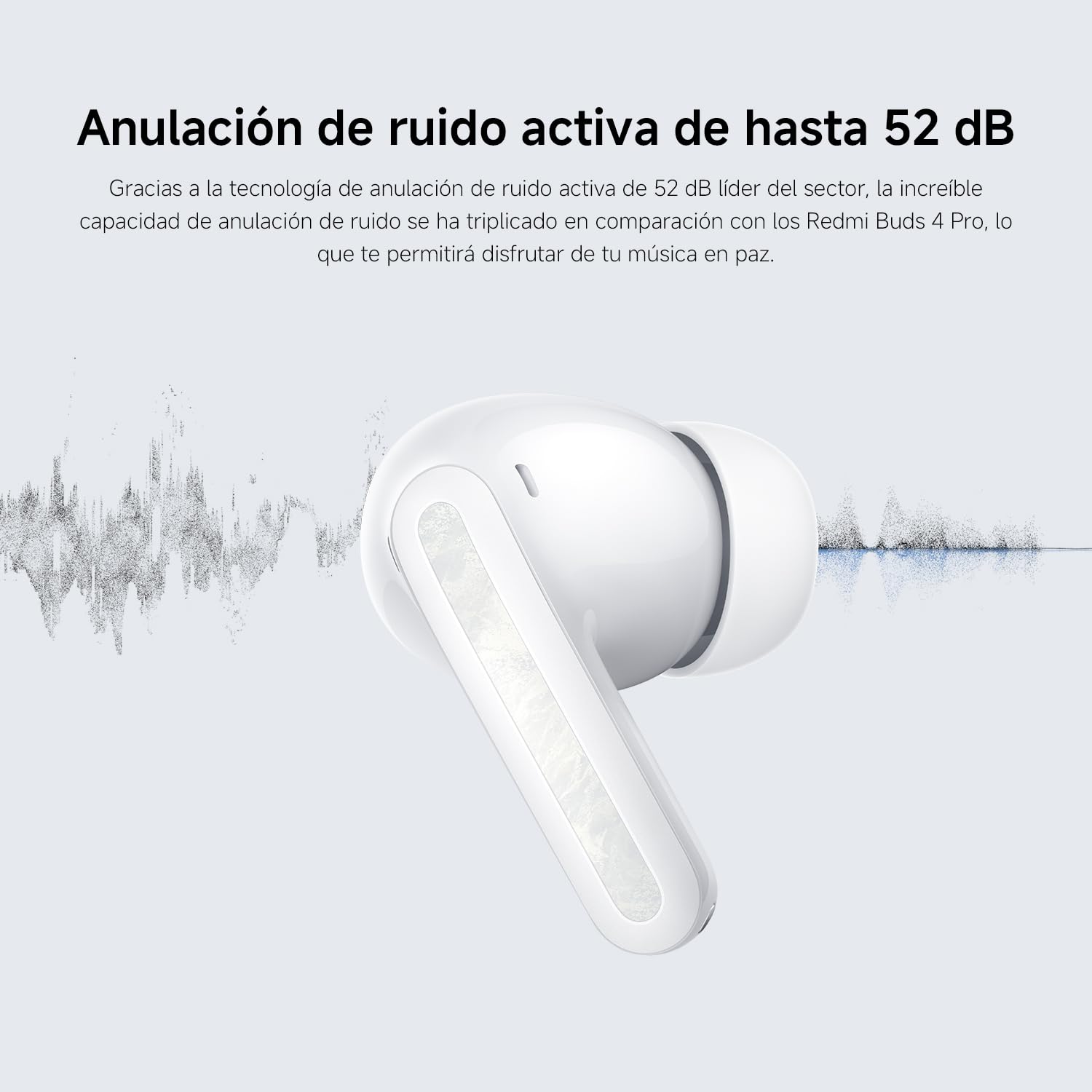 XIAOMI Redmi Buds 5 Pro - Auriculares inalámbricos con cancelación Activa de Ruido de hasta 52 dB, hasta 10 Horas de autonomía y 38 Horas con el Estuche de Carga, Blanco (Versión ES)
