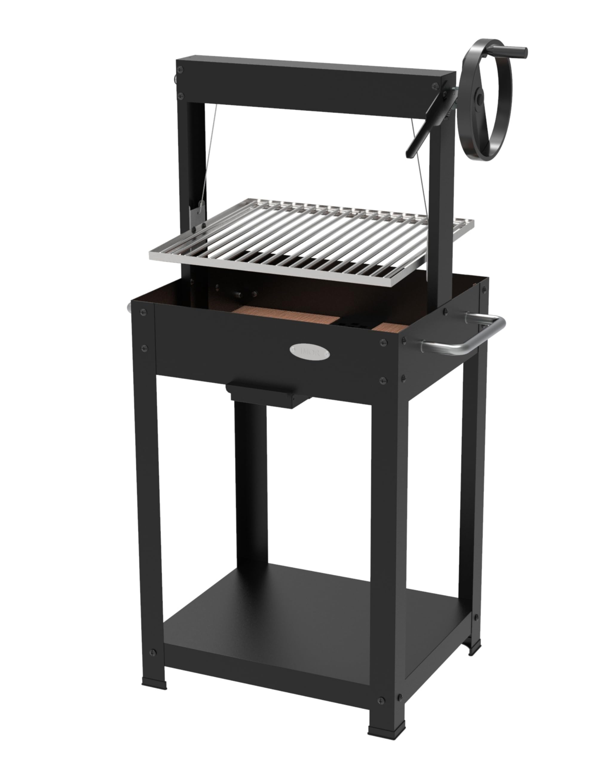 GMR FOR FIRE AND FUN Barbecue a Legna Argentino XL (50x40cm), con Mattone Refrattario, Barbecue Carbonella XL, Barbecue da Balcone, Cottura Carne Perfetta, Ruota in Alluminio