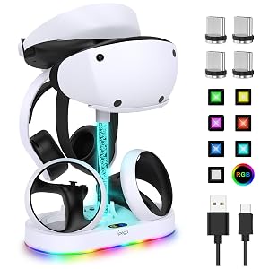FASTSNAIL Charging Stand for PlayStation VR2 Multifunction Vertical PS VR2 Headset Sense Controllers Charge Dock Station with 10
