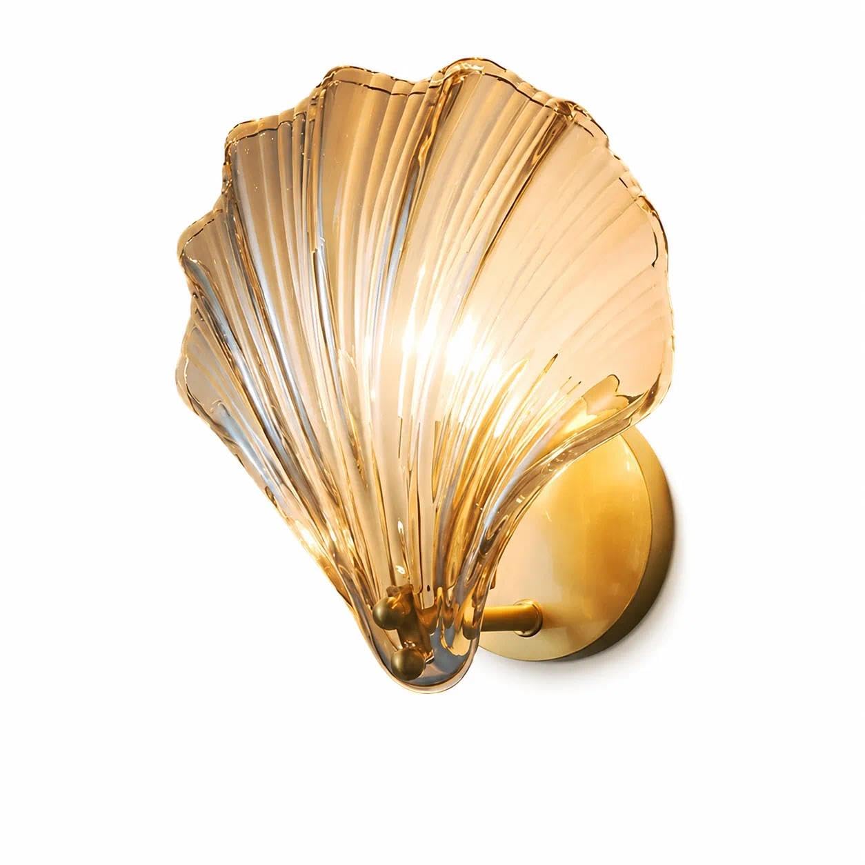 ITOSUI Crystal Wall Sconces Shell Sconce, Gold Brass Indoor Wall Lamp with Clear Shell Glass Shade, Modern Vanity Light for Bathroom, Bedroom, Hallway, Living Room, E12(Gold)