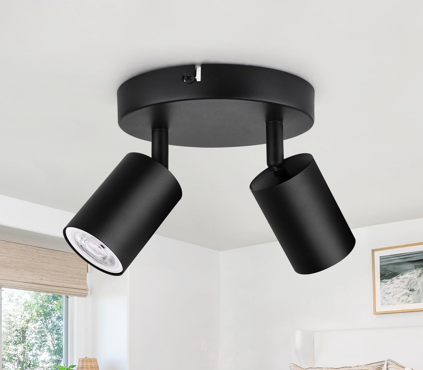 GeyouLux Deckenstrahler 2 Flammig Rund, LED Deckenleuchte Schwenkbar, GU10 Deckenlampe Strahler Deckenspot, Modern Spot Lampe Wandstrahler Schwarz für Wohnzimmer Schlafzimmer Küche (Ohne Leuchtmittel)
