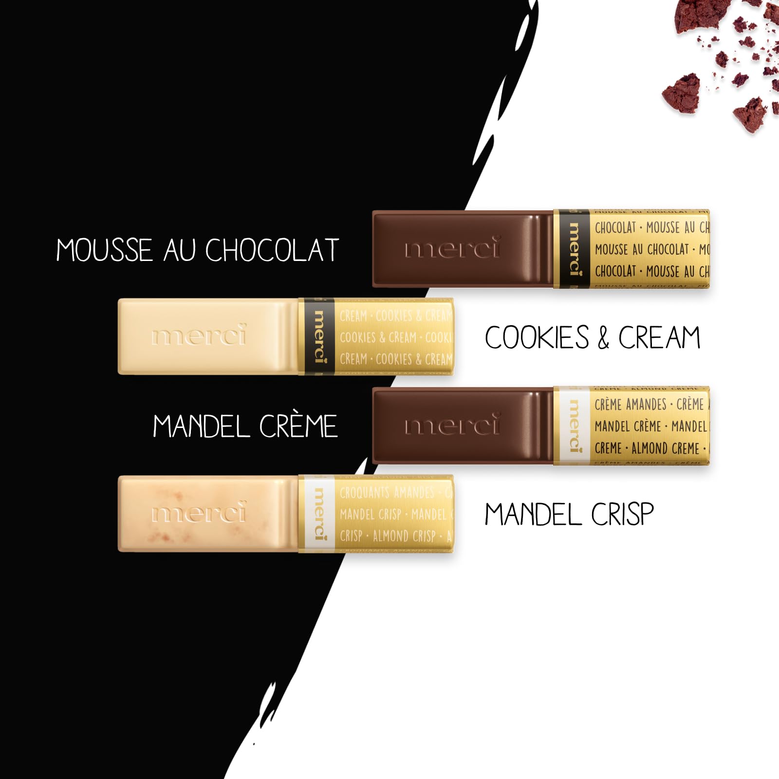 merci Finest Selection Black and White Vielfalt – 1 x 240 g – Erlesene Schokoladen-Spezialitäten – Gefüllte und nicht gefüllte Pralinen Limited Edition