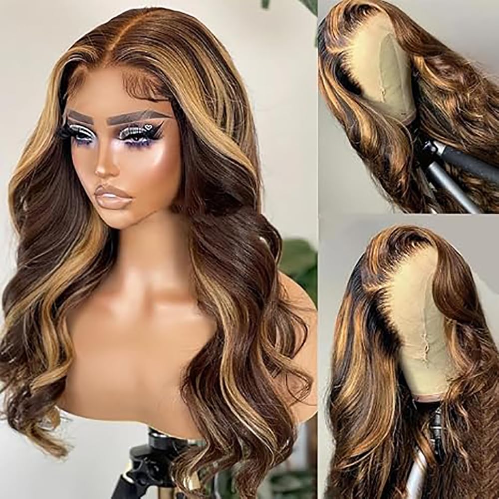 Parrucche Capelli Veri 13x4 Body Wave Human Hair Wig Lace Front Highlight Blonde 32 Inch