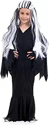 Fantasia Morticia Infantil 923480-m Sulamericana Fantasias Preto/branco 6/8 Anos
