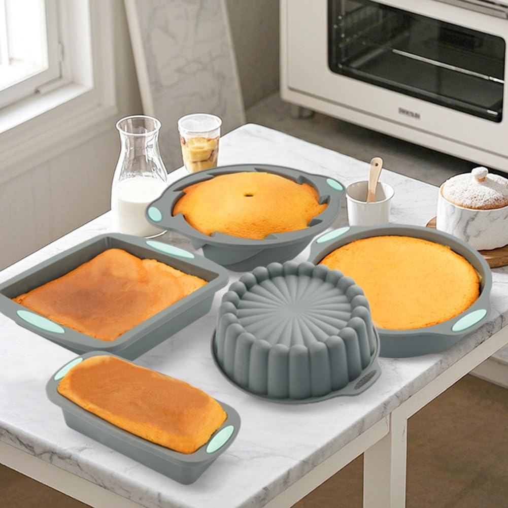 Juego De Utensilios Para Hornear De Silicona De 5 O 6 Piezas, Moldes Para Hornear Antiadherentes Para Horno De Cocina, Moldes De Silicona Para Pasteles Con Molde Para Muffins (Conjunto 5)