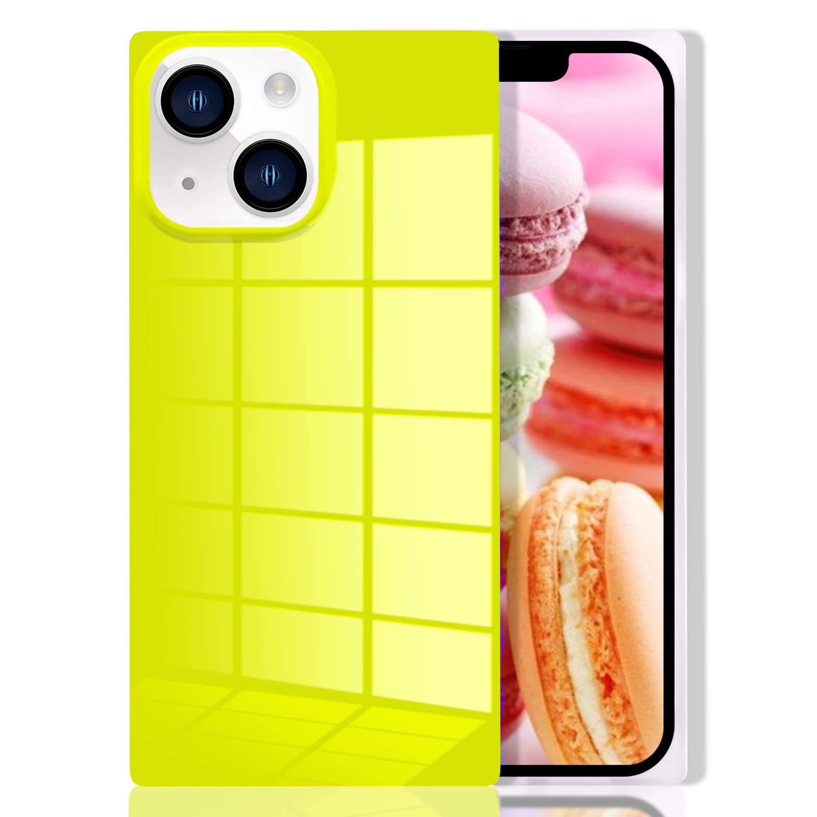 Omorro Compatible with iPhone 14 Neon Rectangle Case for Women, Bright Fluorescence Luxury Designer Flexible Soft Slim TPU Rubber Gel Bumper Edge