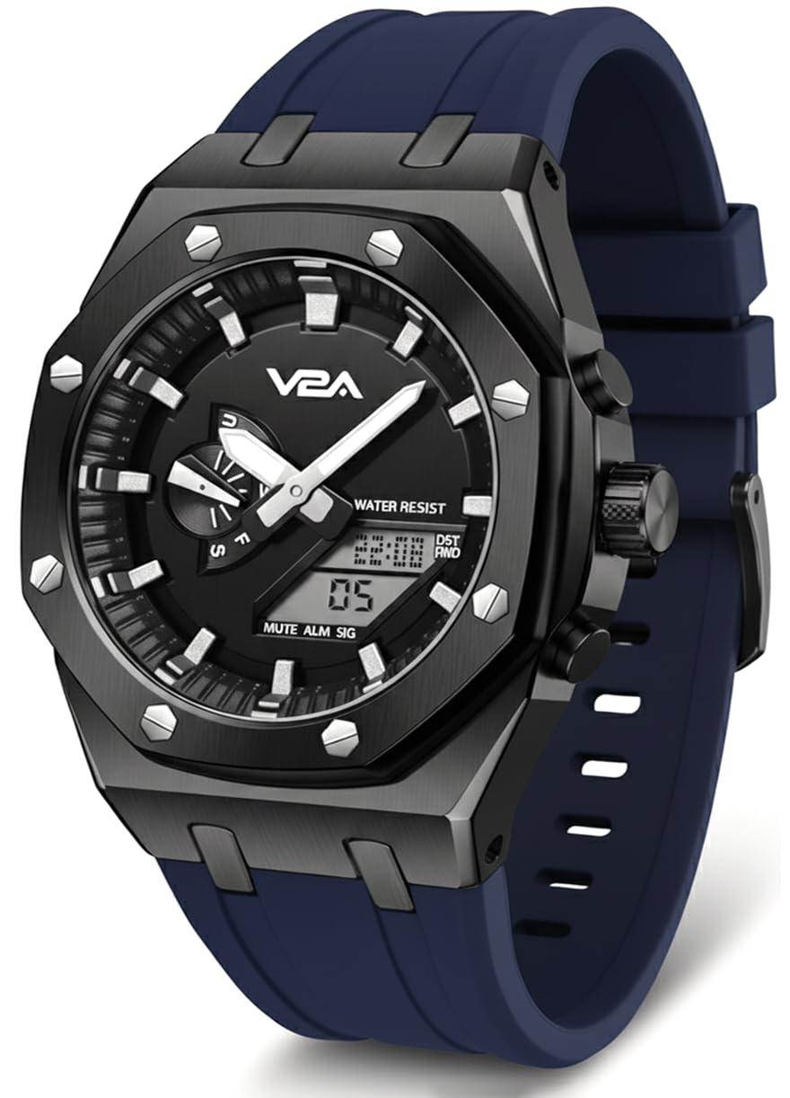 Allure Octagonal Screw Case Analogue-Digital Watch for Men, Silicon Band, 30M Water Resistant, 5 Alarms, World Time, Countdown, Stopwatch Man Watch | Birthday Gift-image-33