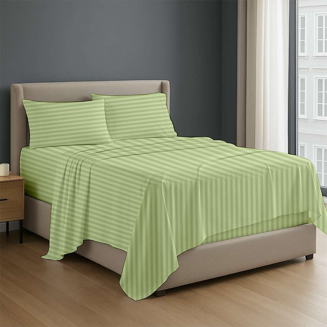 NON Sticky cotton Premium 4 Piece Egyptian Cotton Fitted King Sheet Set, Hotel Quality Soft Breathable Bedding Sheets, 18" Deep Pocket, 78" X 80", Sage Stripe