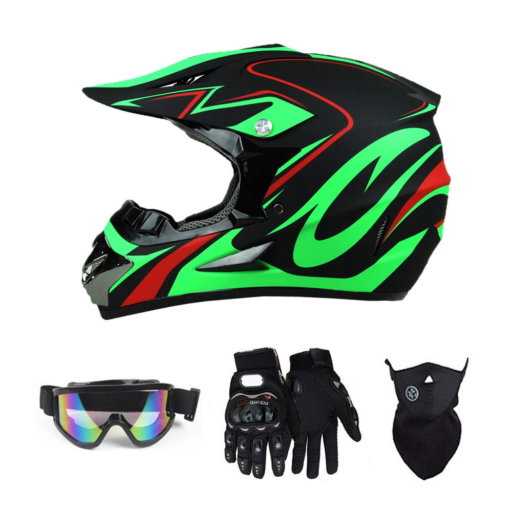 TTMiku DOT Full Face Motocross Helmet, Youth Adult Off-Road Dirt Bike ATV UTV BMX Protective Gear for Boys Girls W/Gloves Goggles Face Shield