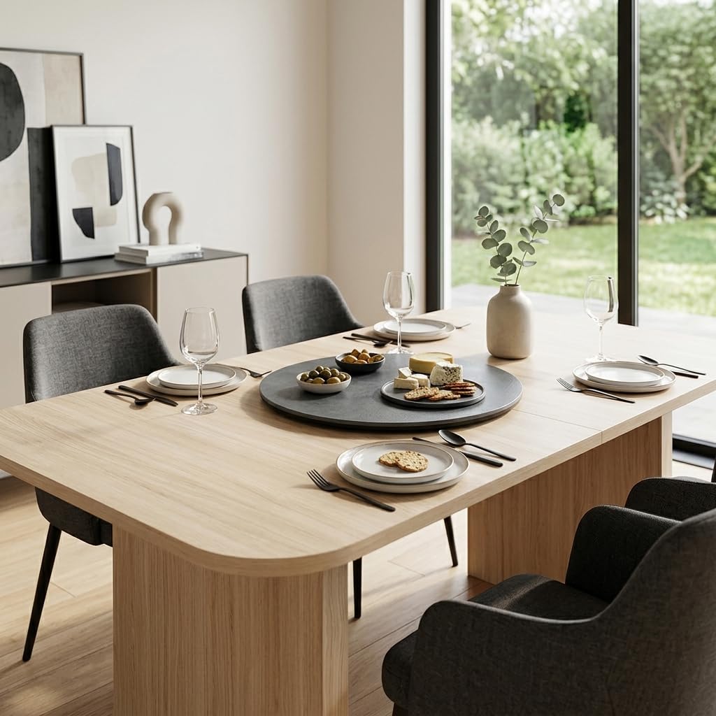 Bandeja giratoria giratoria 360° redonda D. MIRAY - 55 cm de cerámica gris antracita modular para poner en mesa de comedor para servicio, elegancia y originalidad moderna