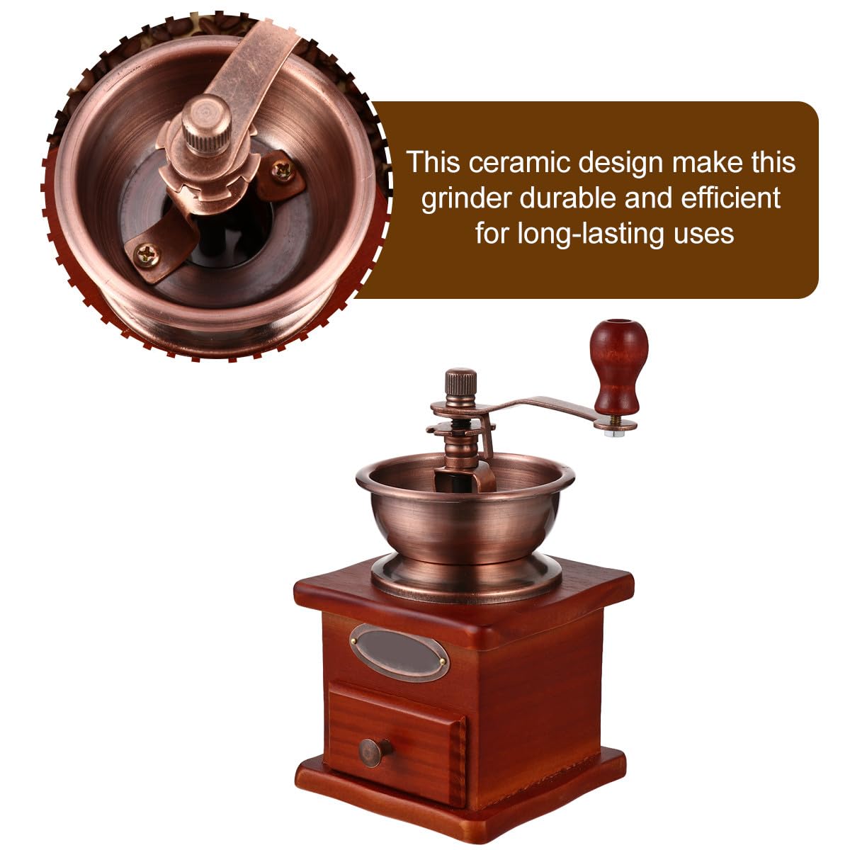 Molino Portátil Manual para Granos de Café Cono Cerámico y Cuerpo de Hierro, Diseño Tradicional Adecuado como Obsequio de Navidad