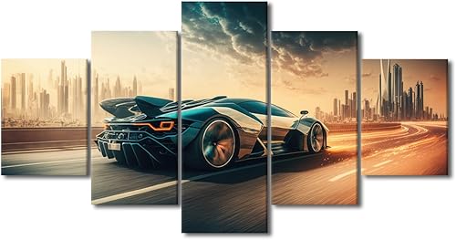 Miniatura 36 de TUMOVO Pintura retro para motocicletas, impresiones artísticas de motocicleta Cyberpunk, 5 piezas, lienzo, arte de pared, arte de pared Giclée,