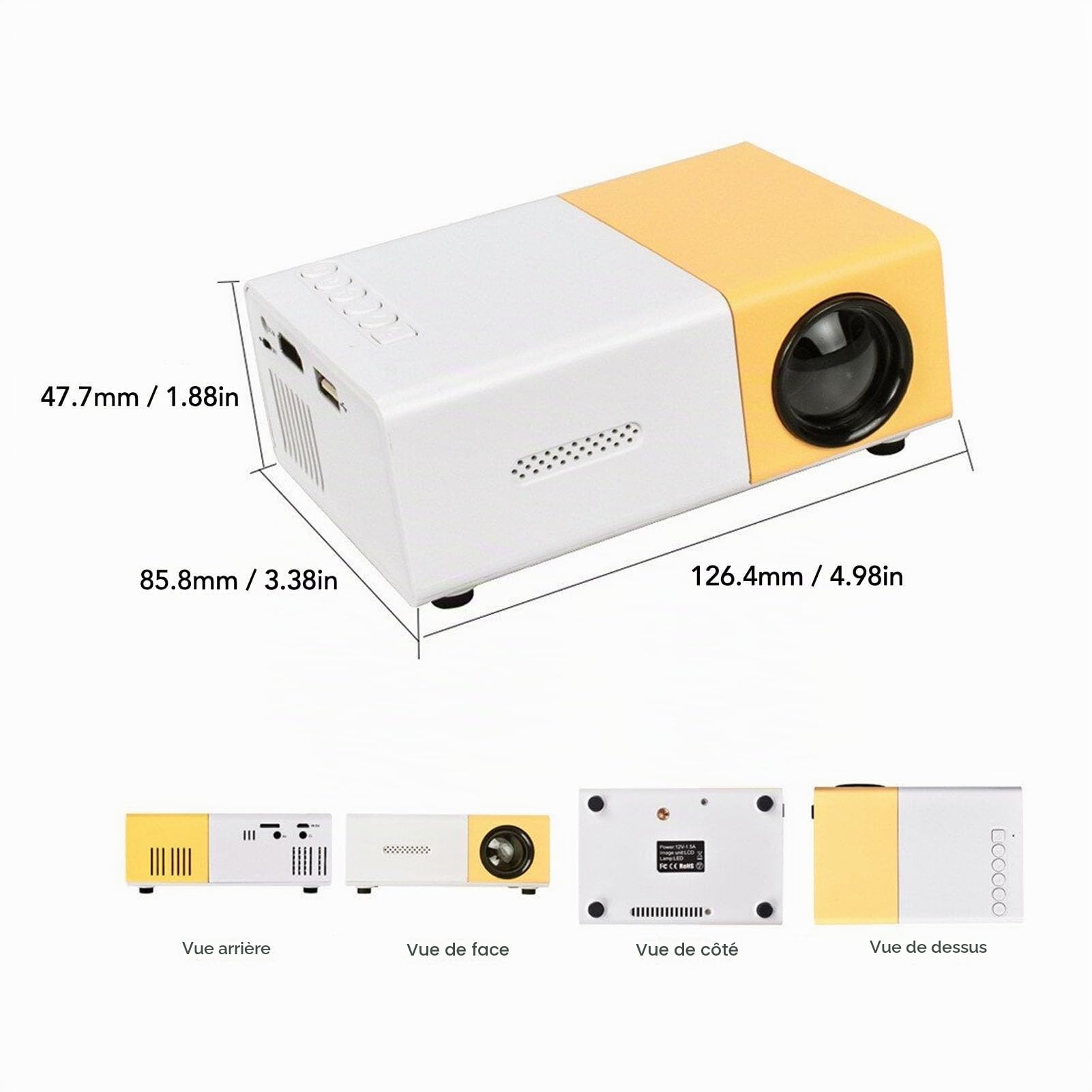 Mini Projecteur LED Portable Pleine Cinéma Maison, Vidéoprojecteur Extérieur Compatible avec Ordinateurs, Boîtiers TV, Tablettes, Chambre à Coucher avec Film Intelligent