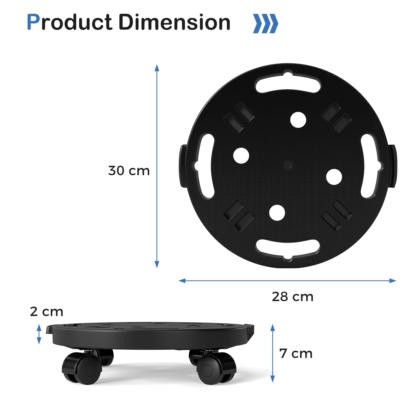 SOARS Porte Plante à roulettes 30 x 28 x 7 cm Charge Max 170 kg Chariot pour Intérieur Extérieur