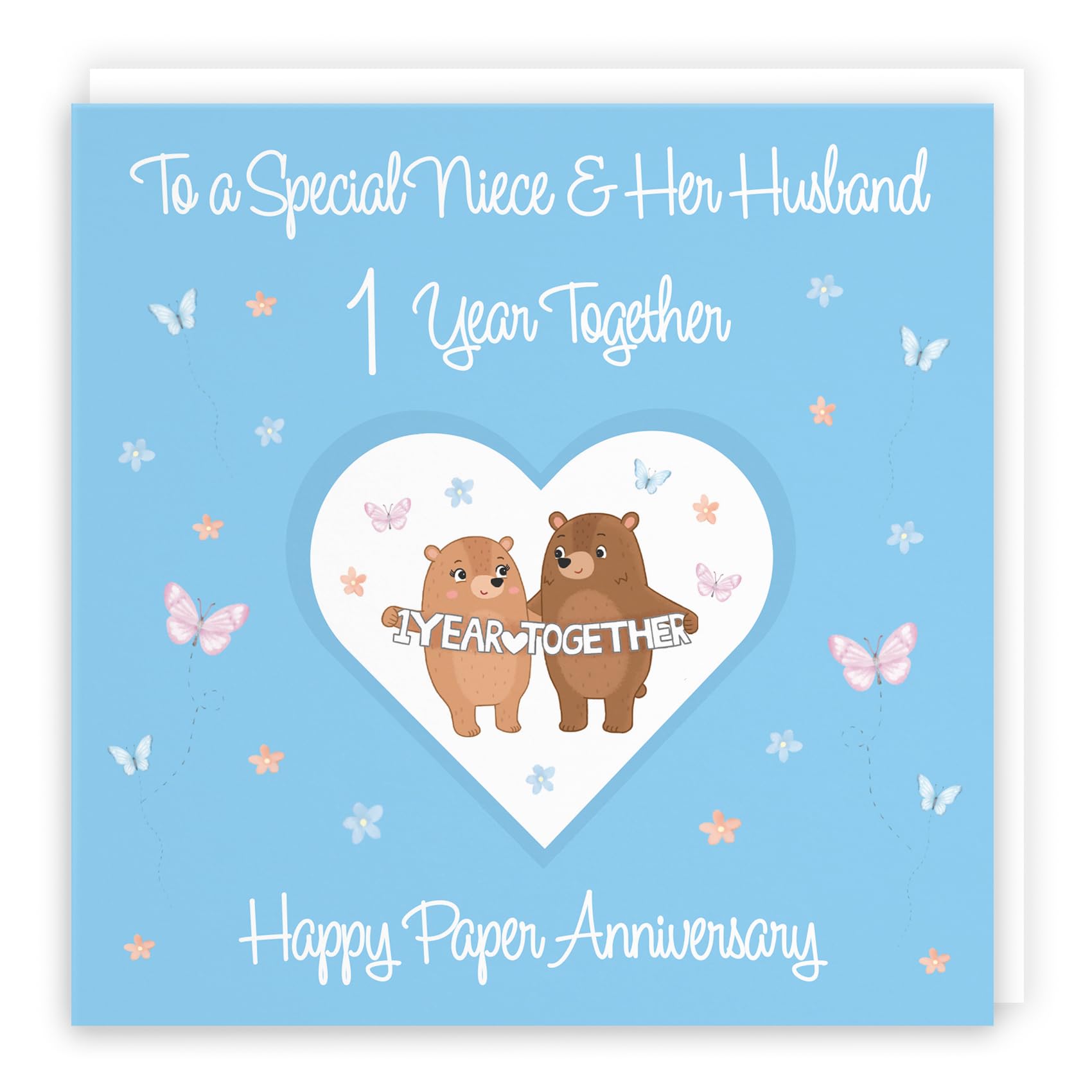 Hunts England, Niece & Husband 1st Anniversary Card, 1 Year, Paper Anniversary, Romantic Meadows, Fun Card