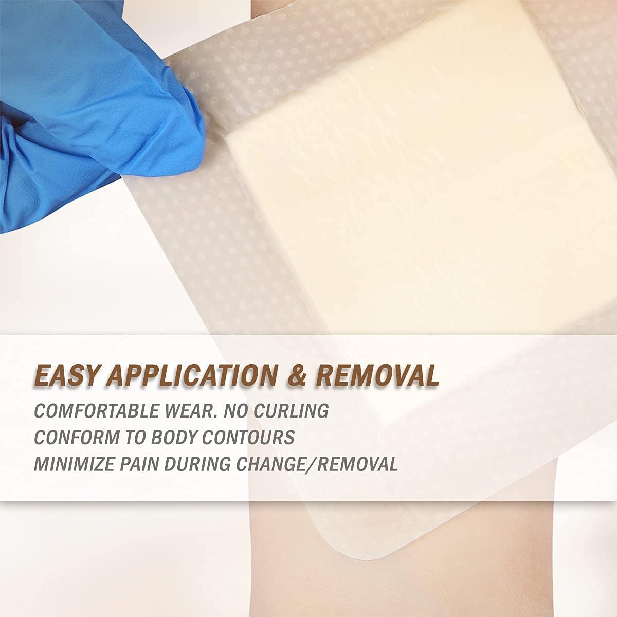 EVERLIT Care Silicone Foam Dressing with Adhesive Border | Highly Absorbent Hypoallergenic Bandages for Chronic Wounds, Bed Sores, Pressure Ulcers | Gentle & Secure Adhesion (4" x 4" | 10 Pack) - Image 5