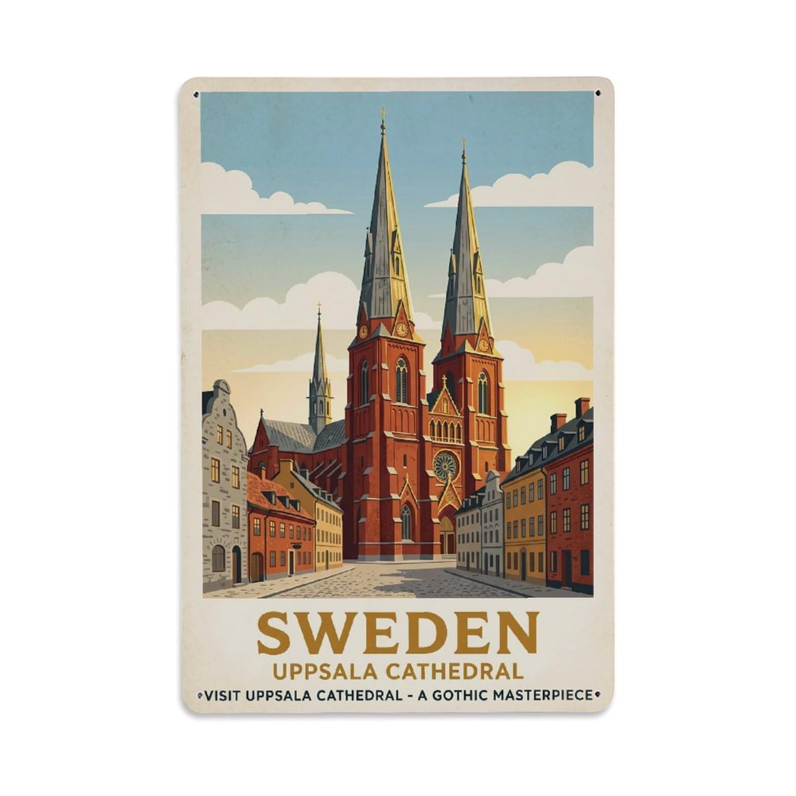 Vintage Travel Uppsala Sweden Cathedral Metal Tin Sign