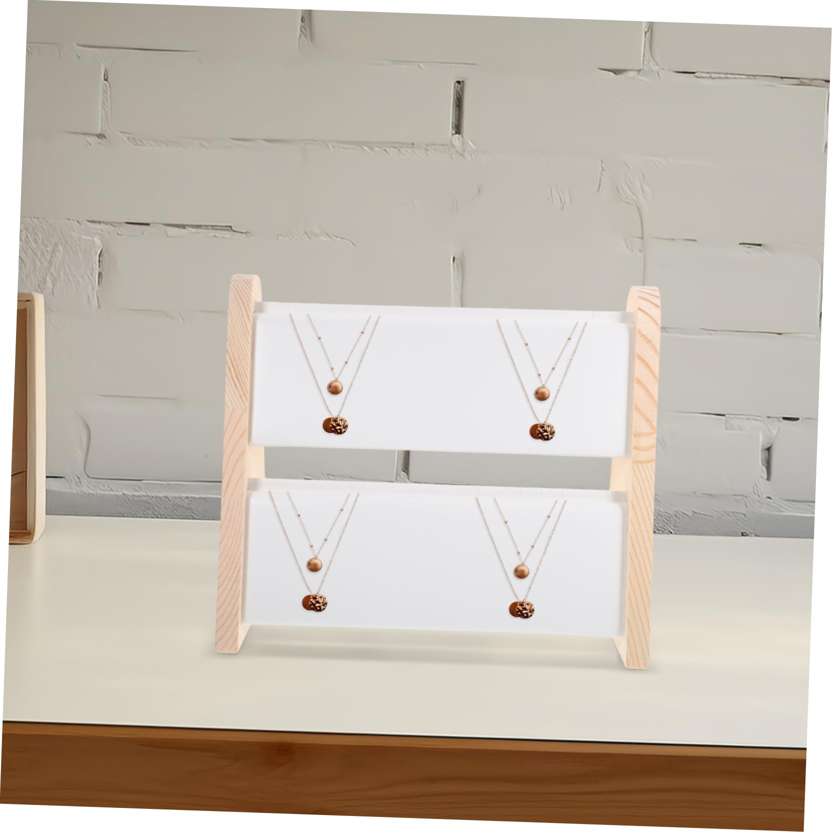 Espositore per Collane in Legno Bianco a Doppio Livello, Portacollane da Esposizione per Gioielli, Finitura Liscia senza Sbavature per Negozi