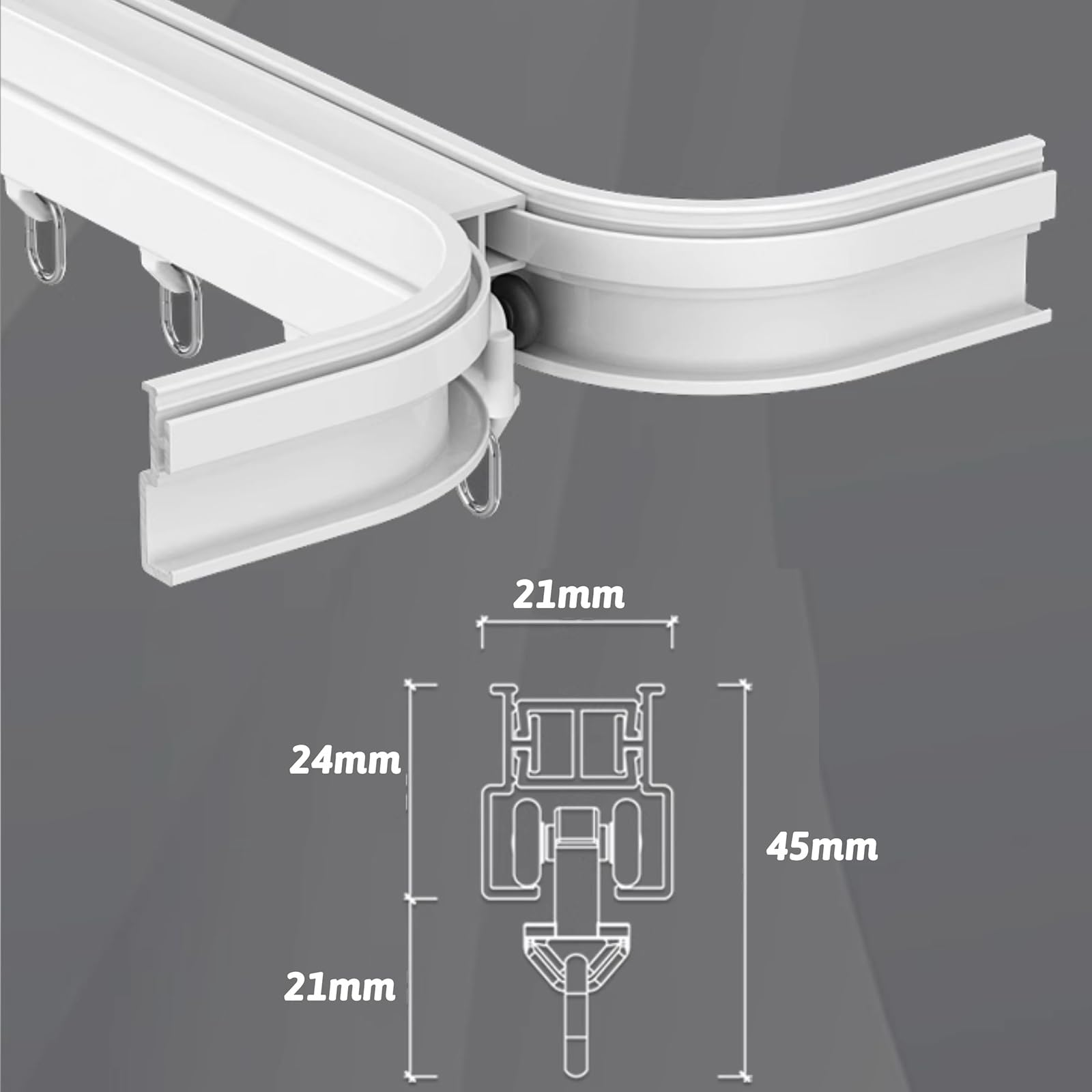 Elastyczna aluminiowa szyna do zasłon do zatoki i sufitu, czarny pręt 300 cm do podziałów pomieszczeń i zasłon prysznicowych - łatwy montaż, stylowy design, trwały i wszechstronny