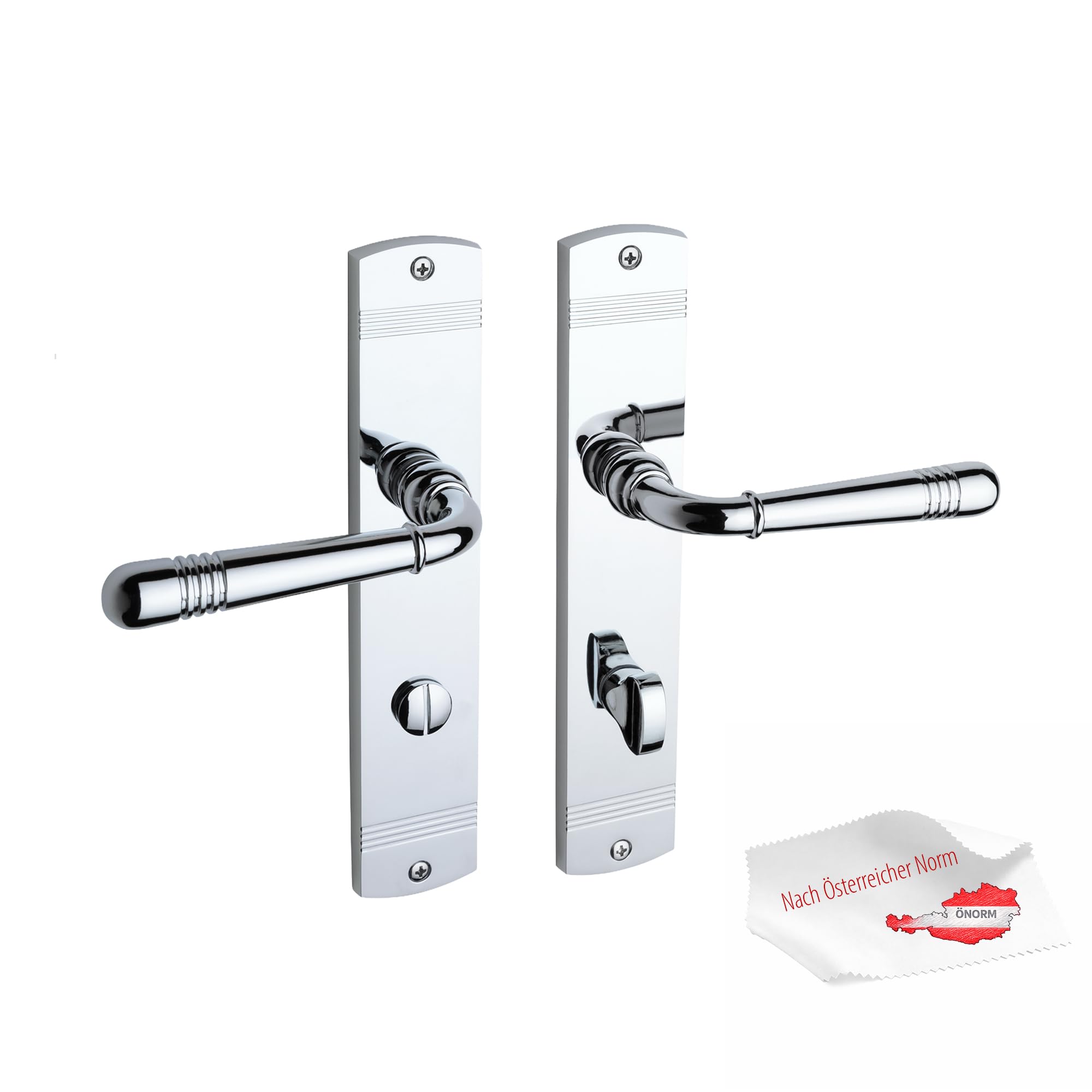 Beschläge Hamburg Türbeschlag EMILY ART 70-09Z MPC WC – Türklinke in Chrom poliert, 90 mm WC/Bad Verriegelung, Drückergarnitur für Innentüren – NUR für ÖNORM/ÖSTERREICH