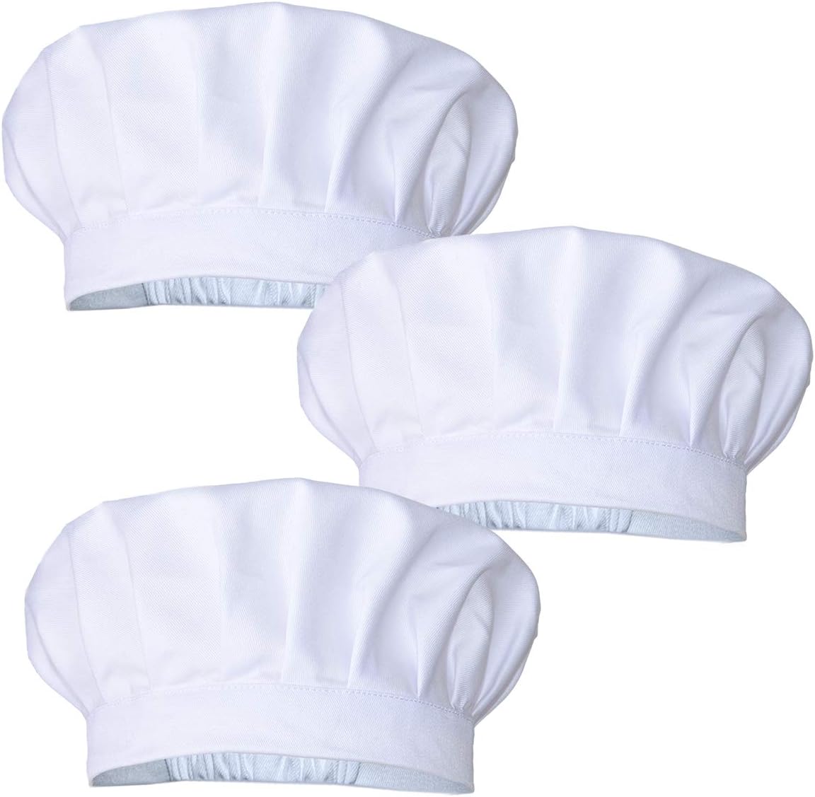JoyFamily Chef Hats with Comfortable Durable Soft Cotton Materials and Adjustable Size for Adults (3 Pack, White)
