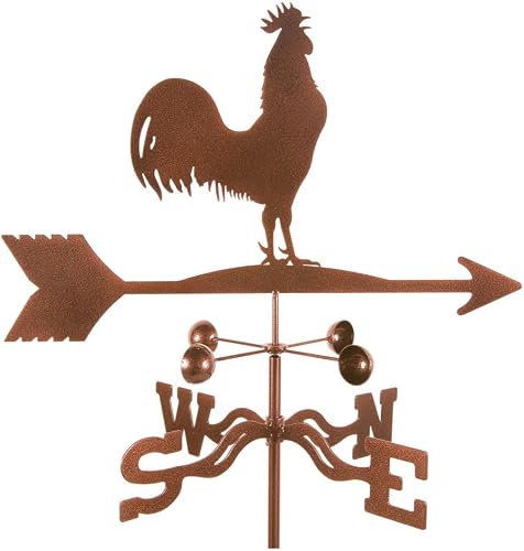 EZ Vane Rooster Weathervane — 4-Sided Mount, Wind Cups, Antique Copper Finish, Steel with Durable Triple Powder Coating, Handcrafted in USA