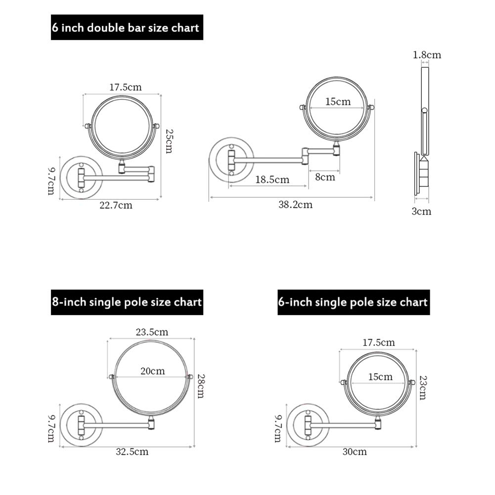 Specchio cosmetico a Parete, ingrandimento 3X / Doppio Specchio/Rotazione 360 ° / Estensibile, Trucco da Barba per Bagno (Vari Stili)